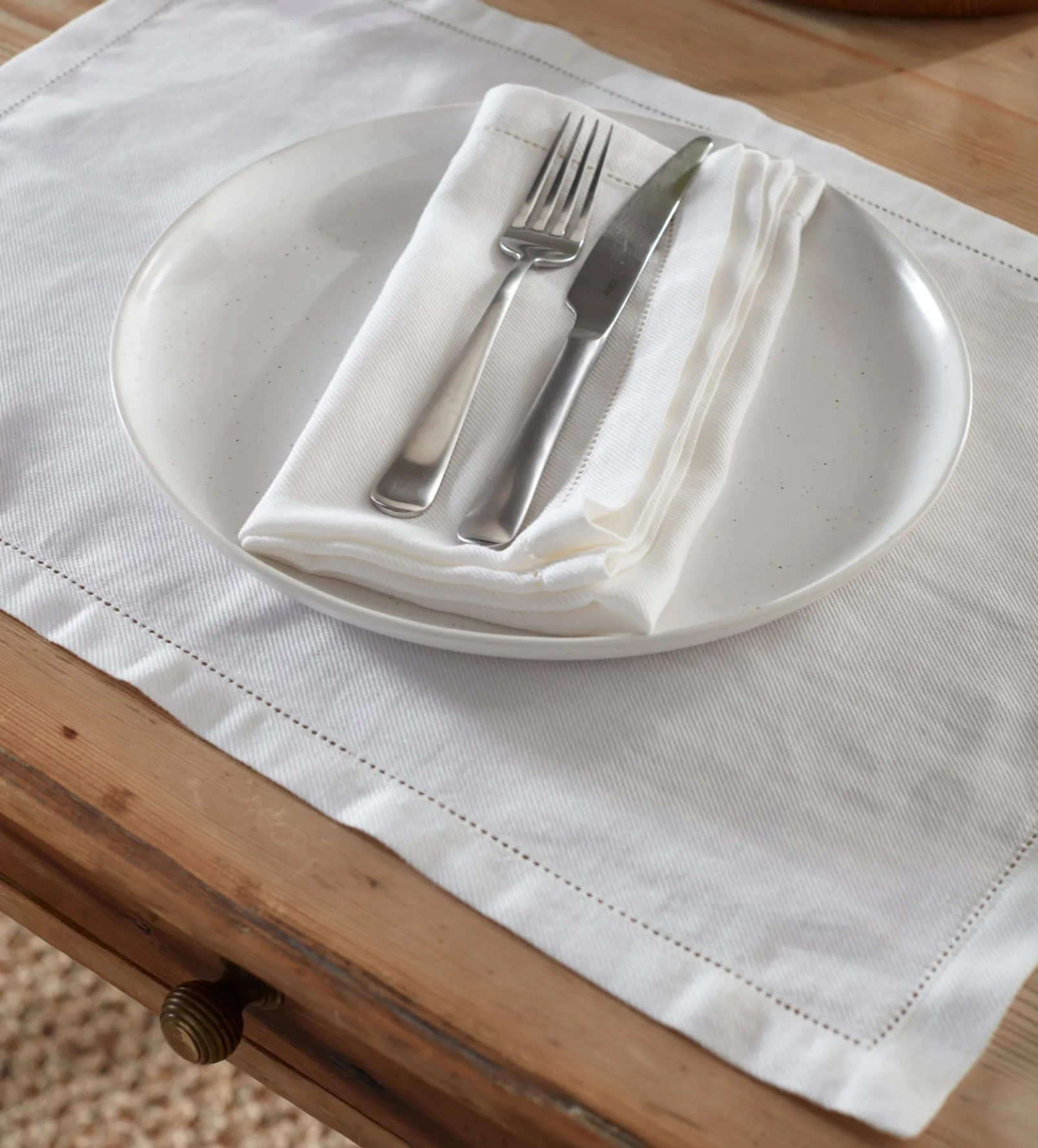 Off White Twill Cotton Linen Placemats - Set of 2