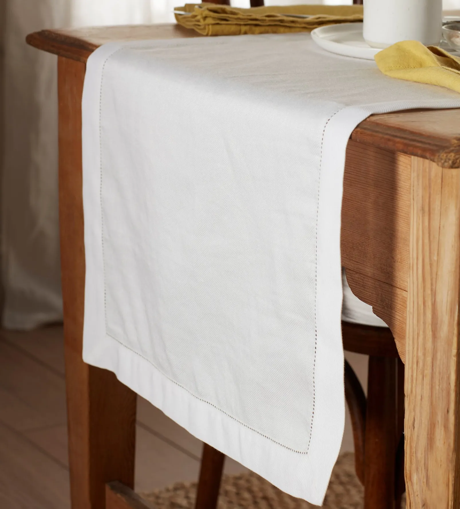 Off White Twill Cotton Linen Table Runner