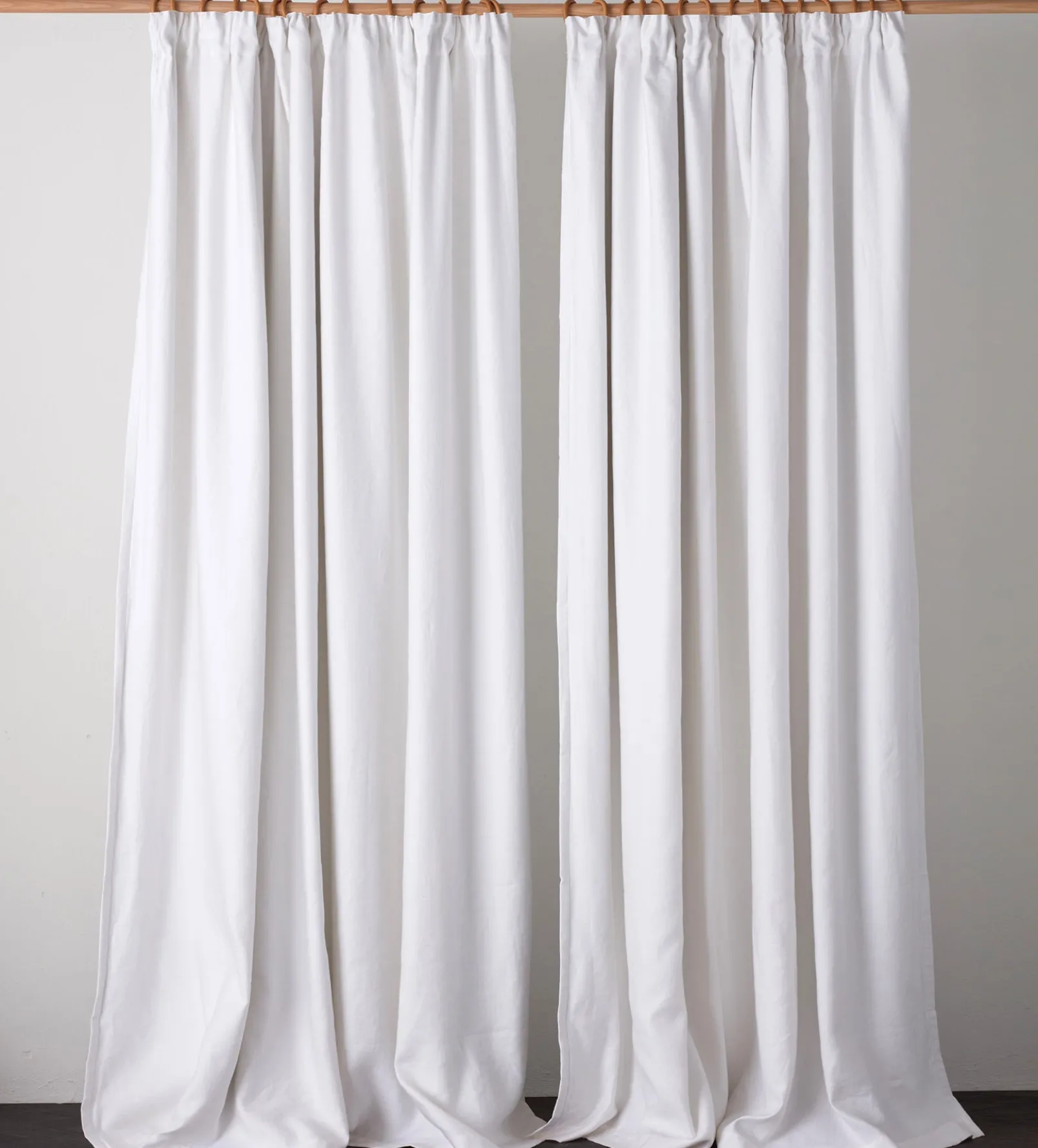 Off White Twill Cotton Linen Blackout Pencil Pleat Curtains (Pair)