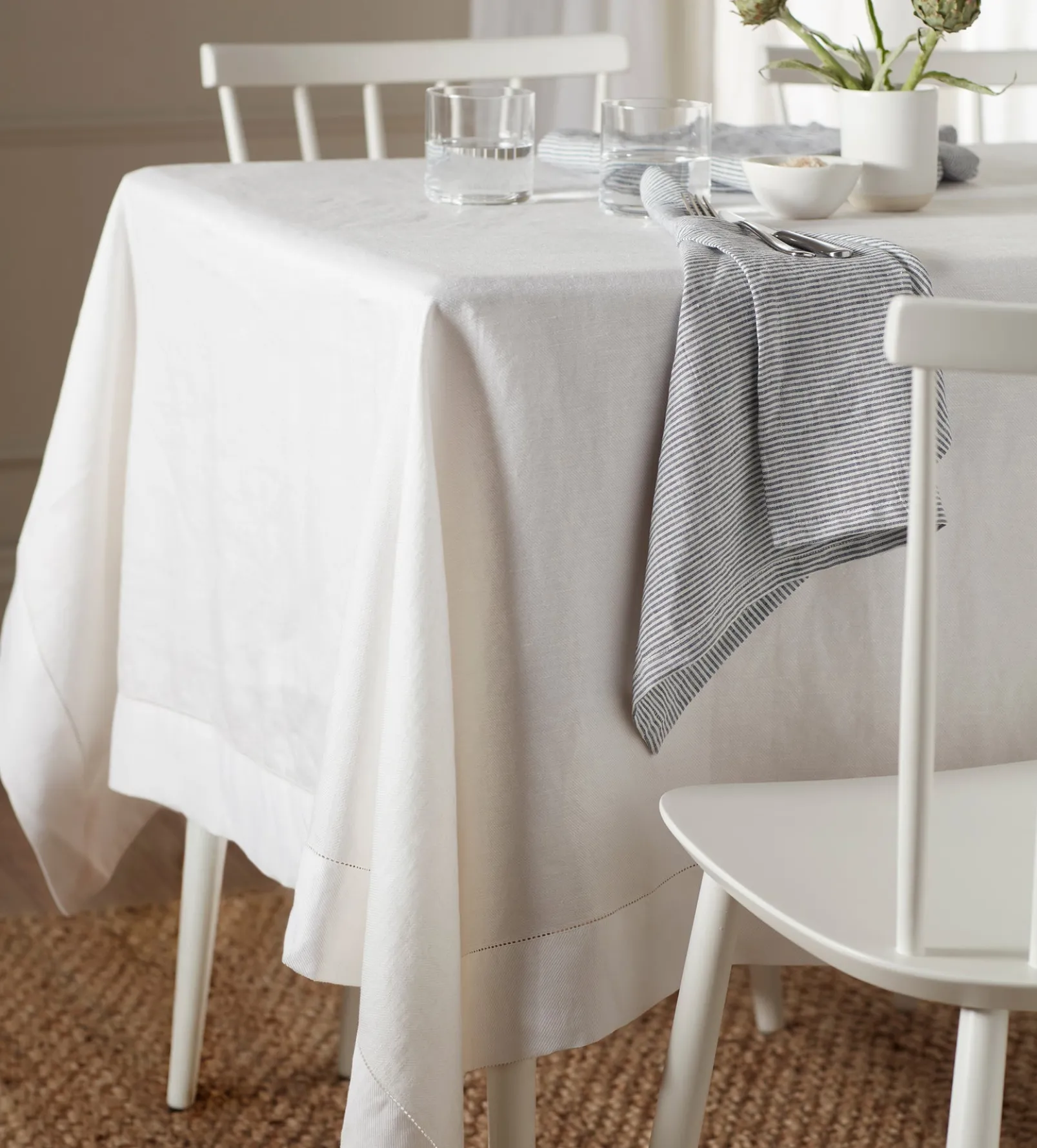 Off White Twill Cotton Linen Tablecloth