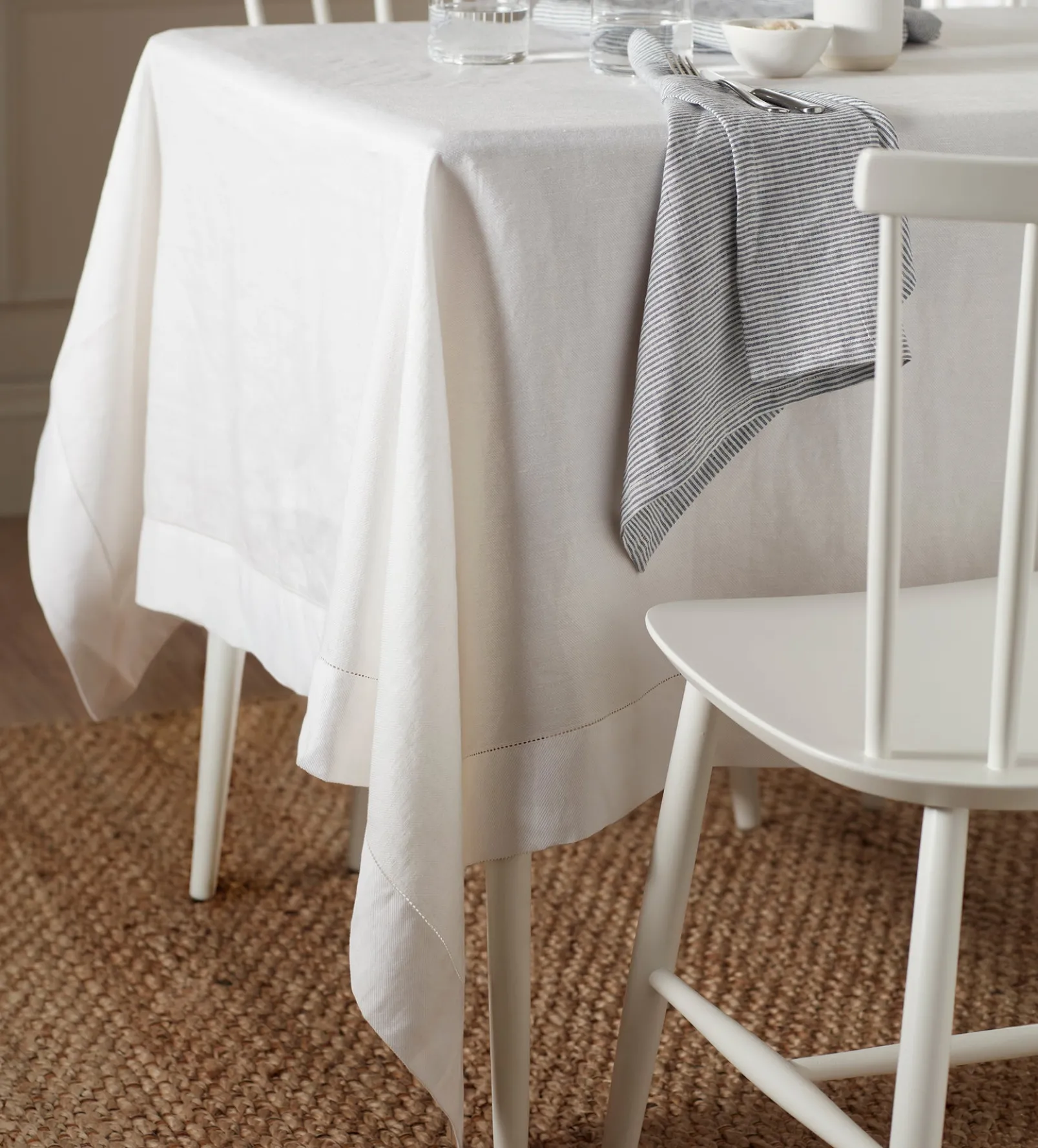 Off White Twill Cotton Linen Tablecloth