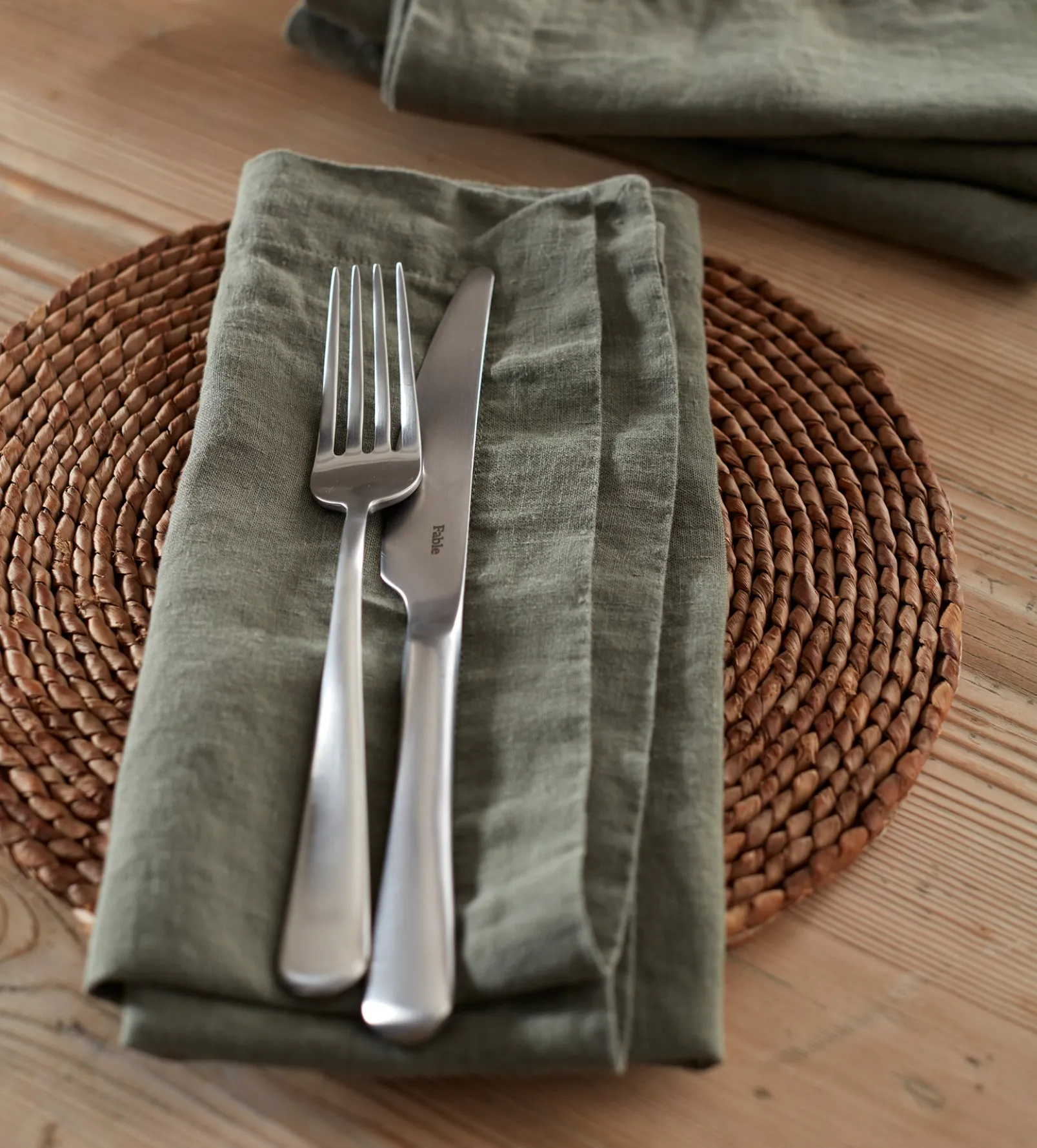 Olive Green 100% Linen Napkins - Set of 4