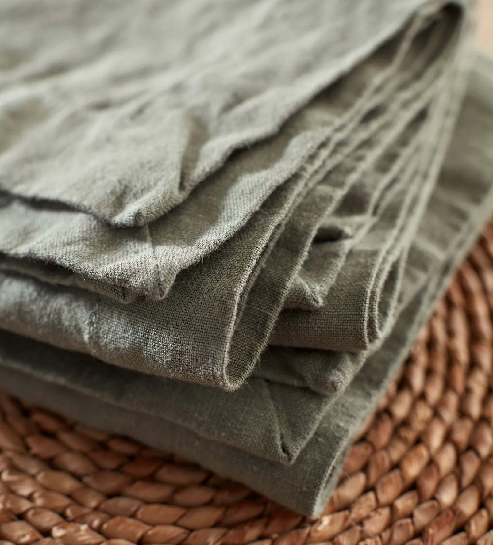 Olive Green 100% Linen Napkins - Set of 4