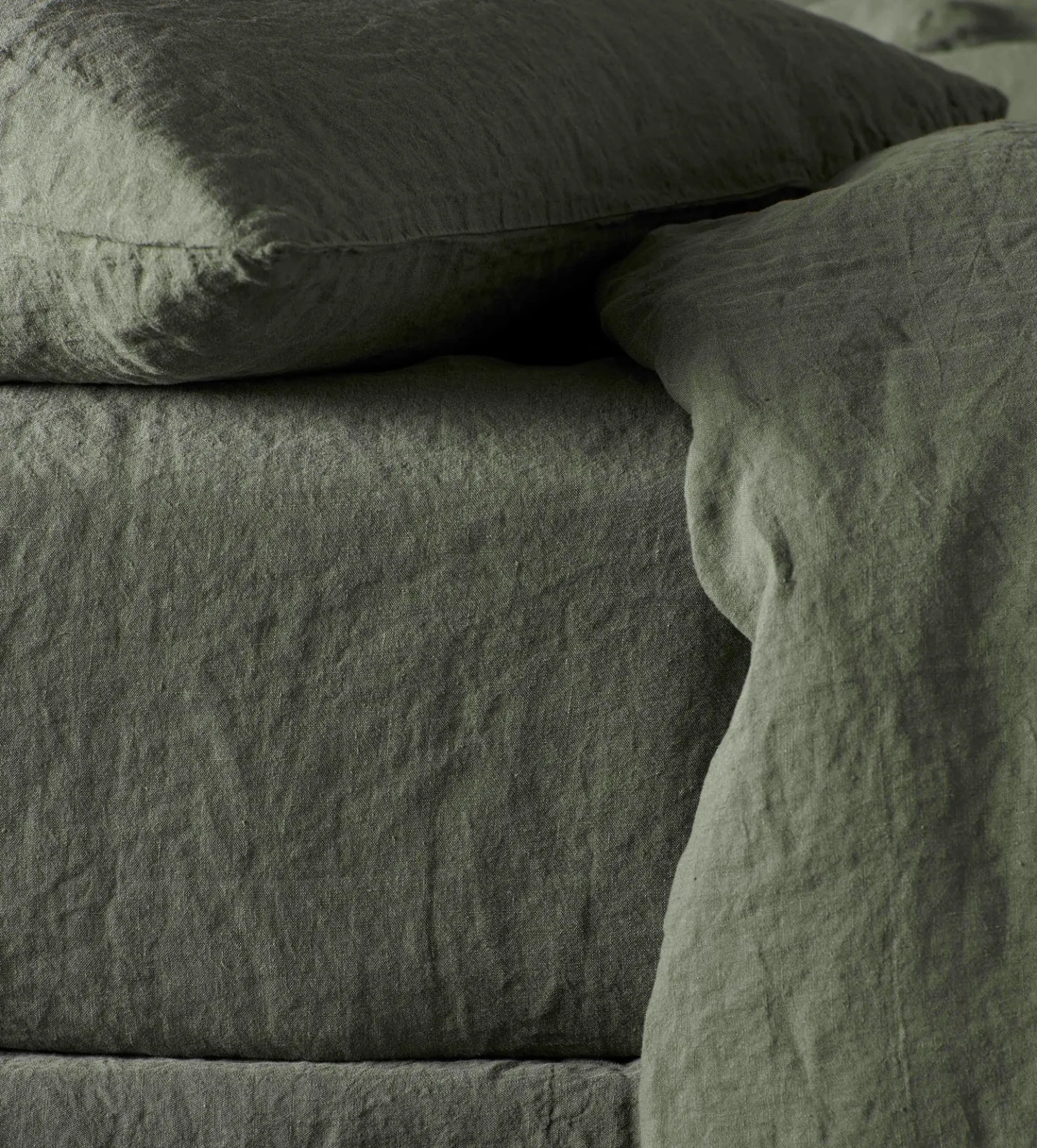 Olive Green 100% Linen Fitted Sheet