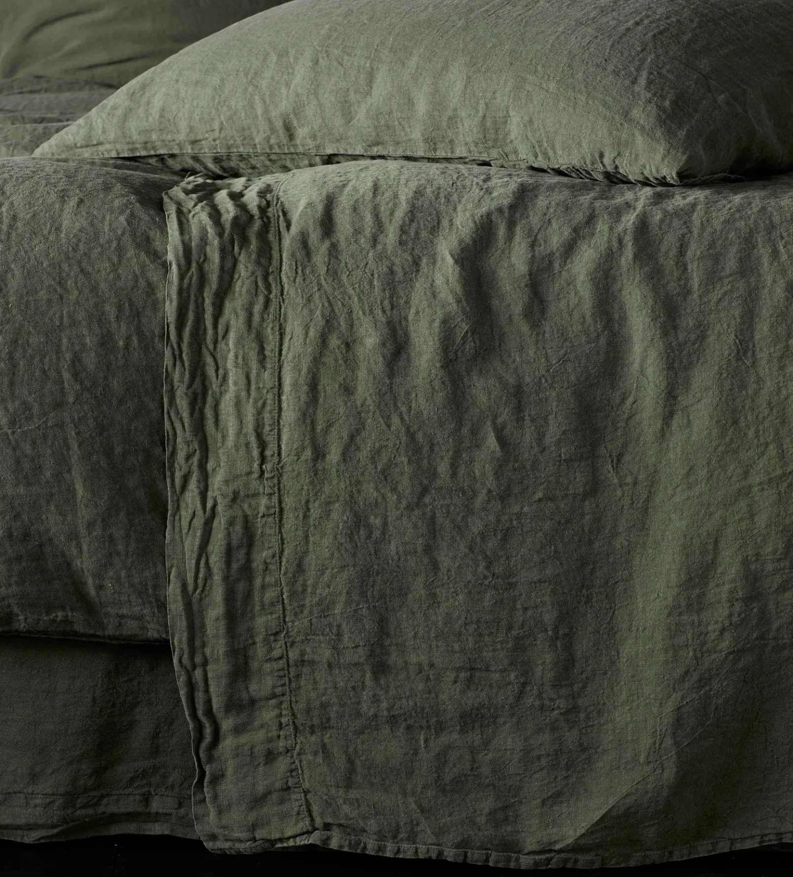 Olive Green 100% Linen Flat Sheet