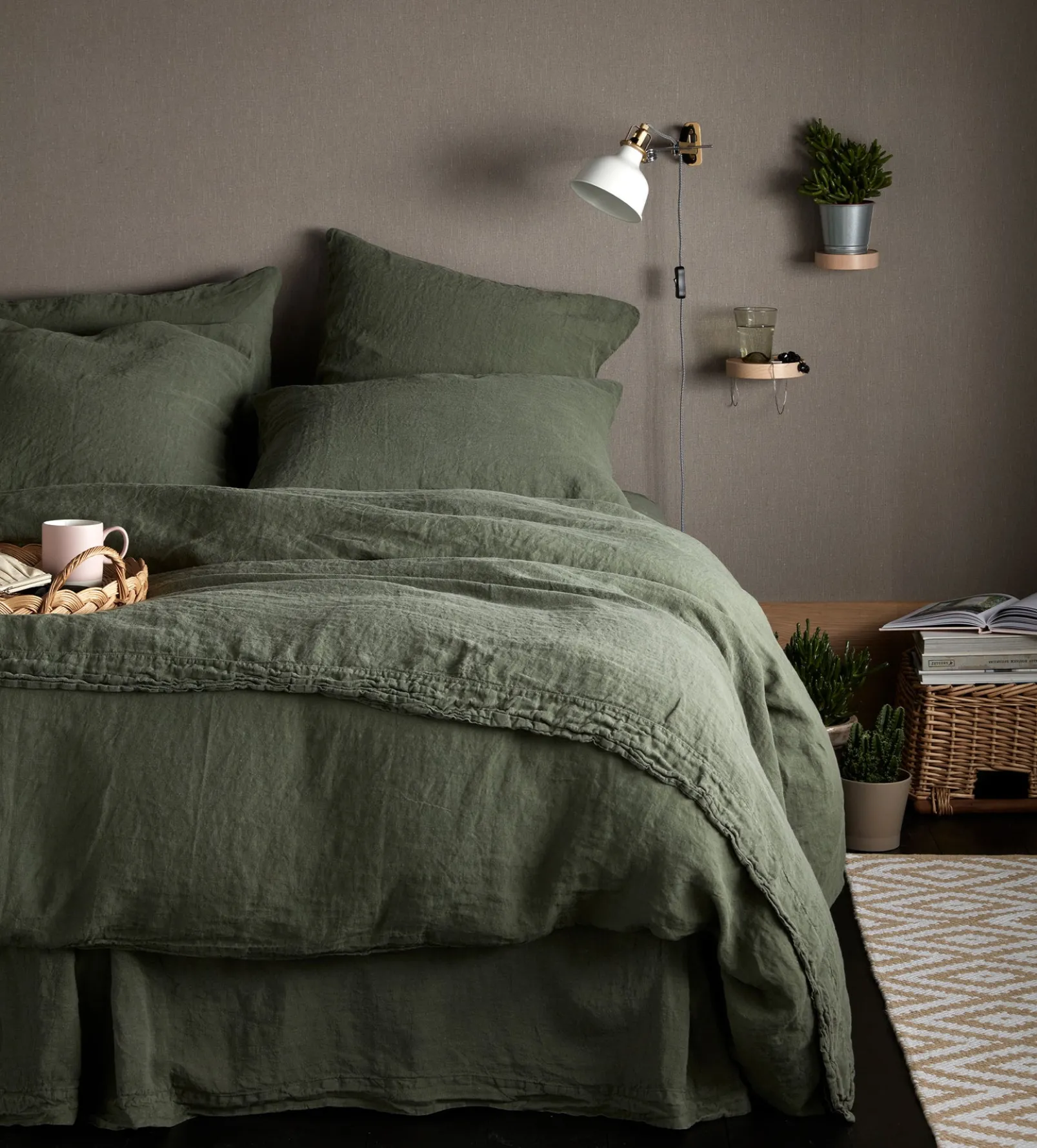 Olive Green 100% Linen Duvet Cover
