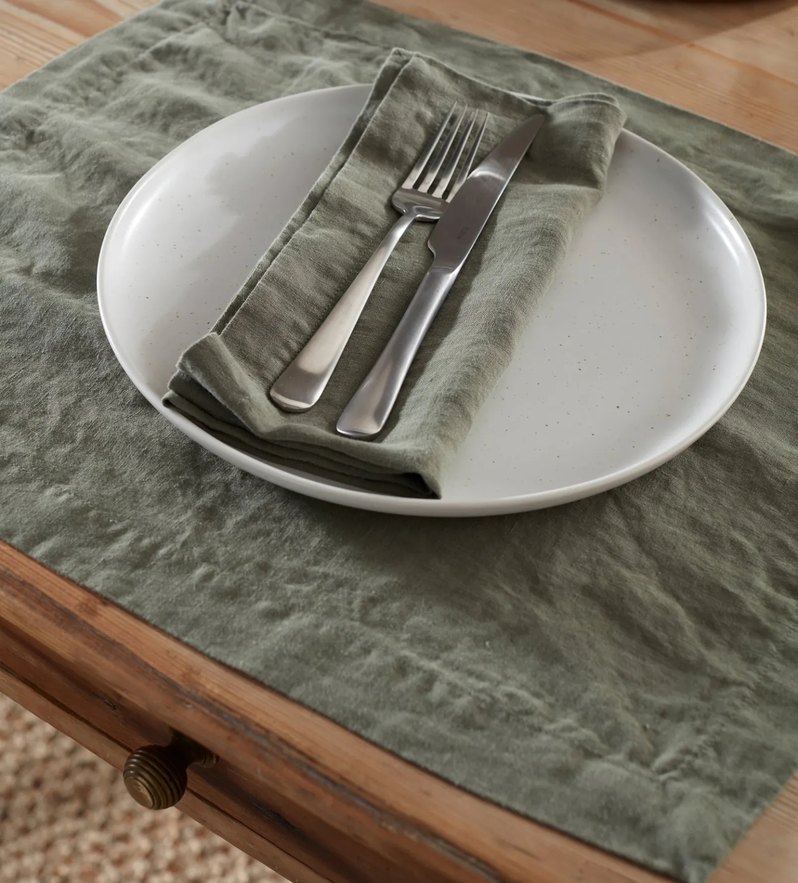 Olive Green 100% Linen Placemats - Set of 2