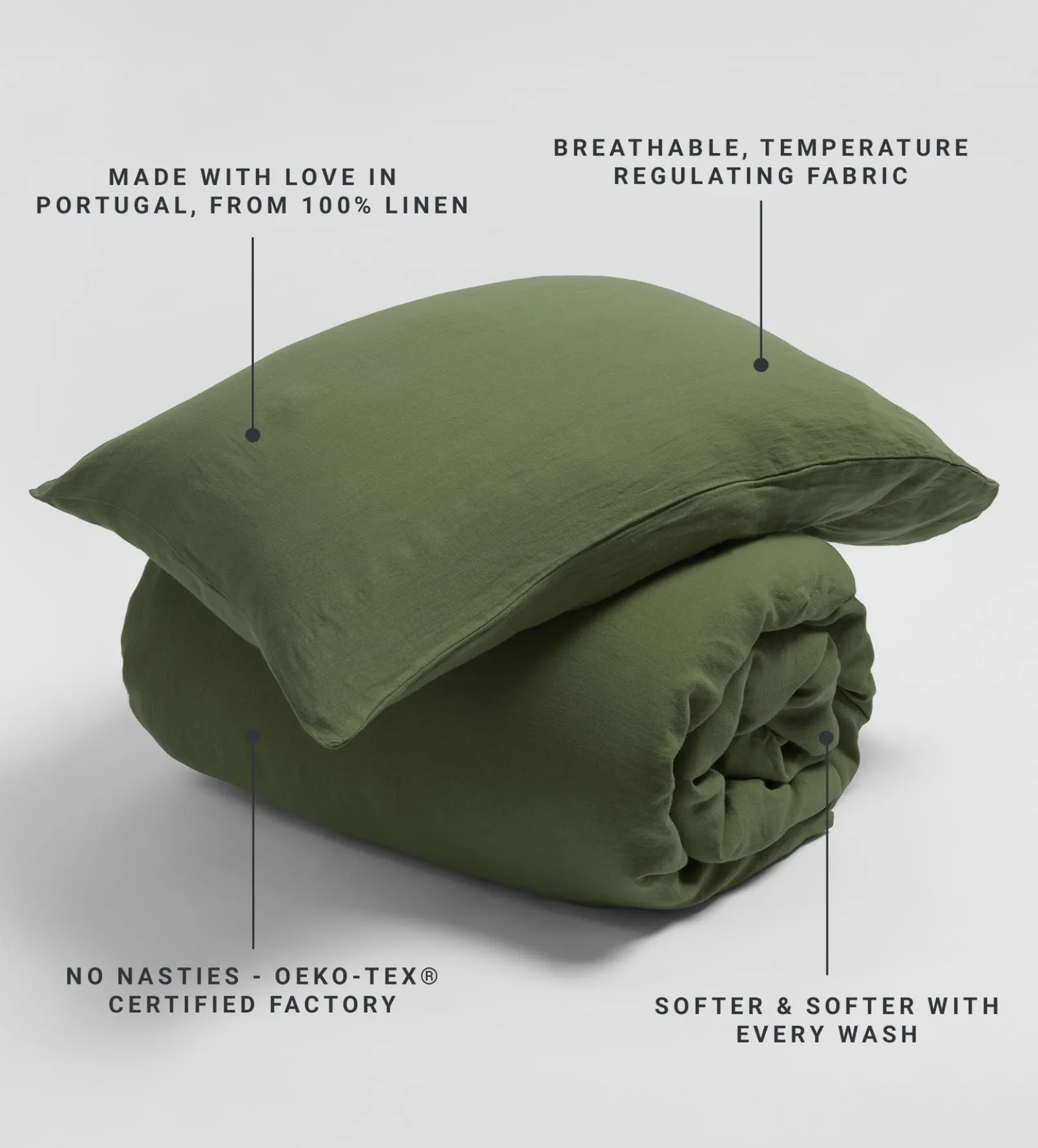 Olive Green 100% Linen Housewife Pillowcase