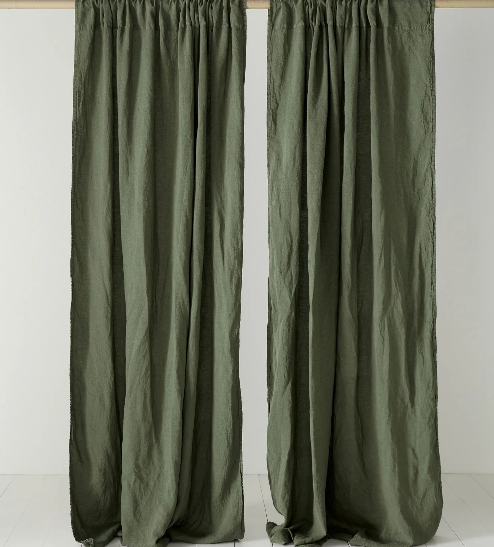 Olive Green 100% Linen Loop Top Curtain (Single)