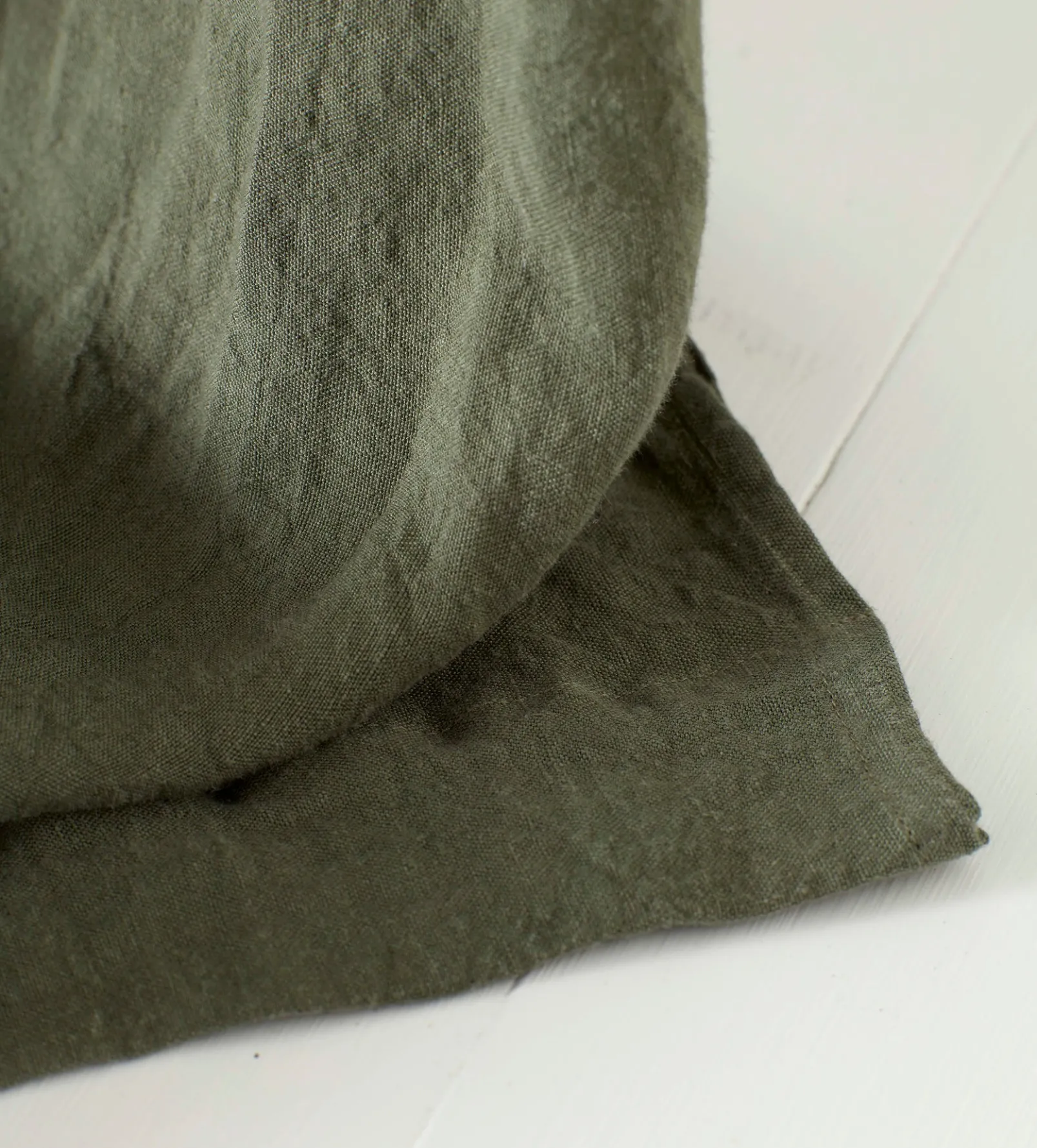 Olive Green 100% Linen Loop Top Curtain (Single)