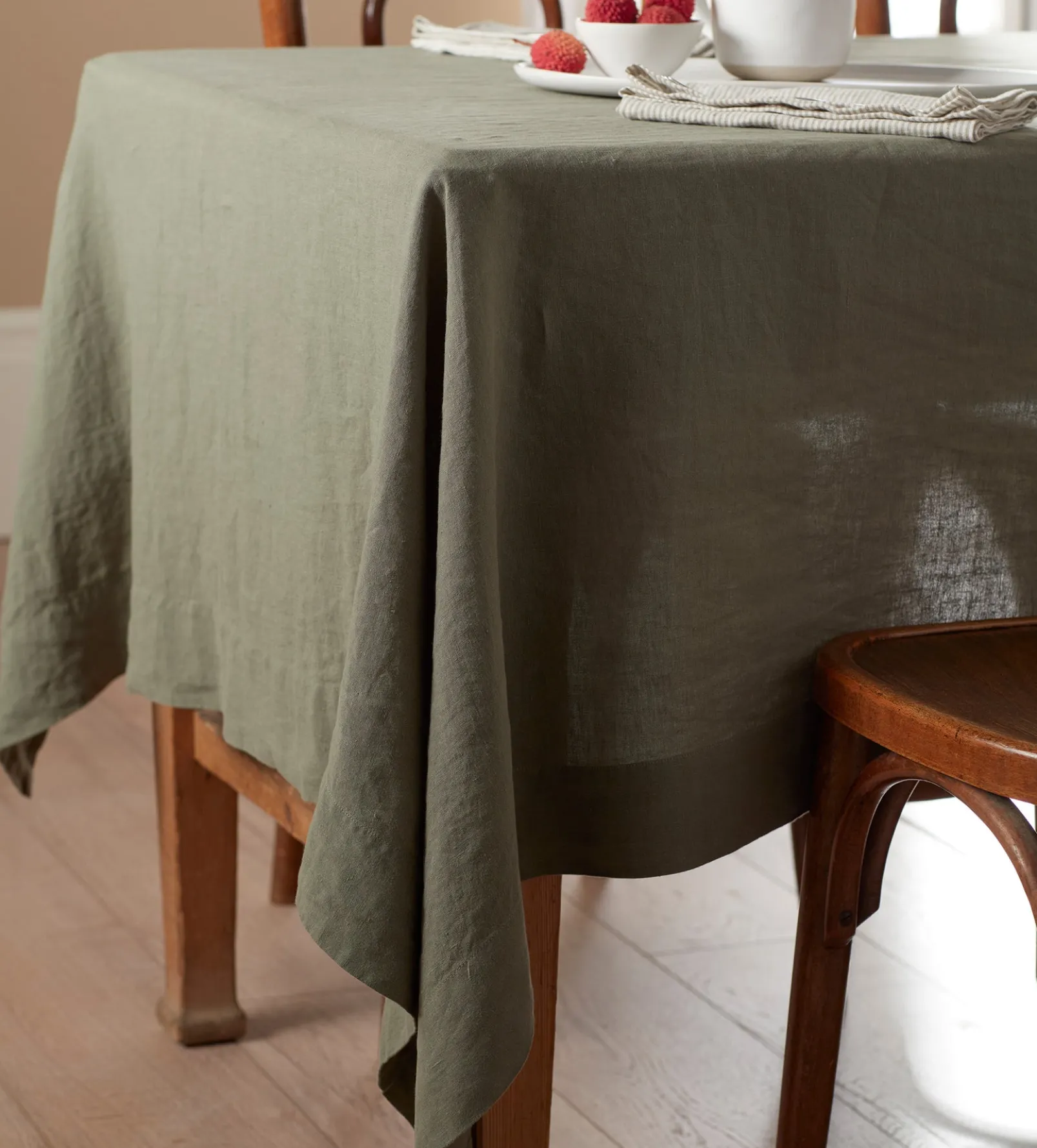 Olive Green 100% Linen Tablecloth