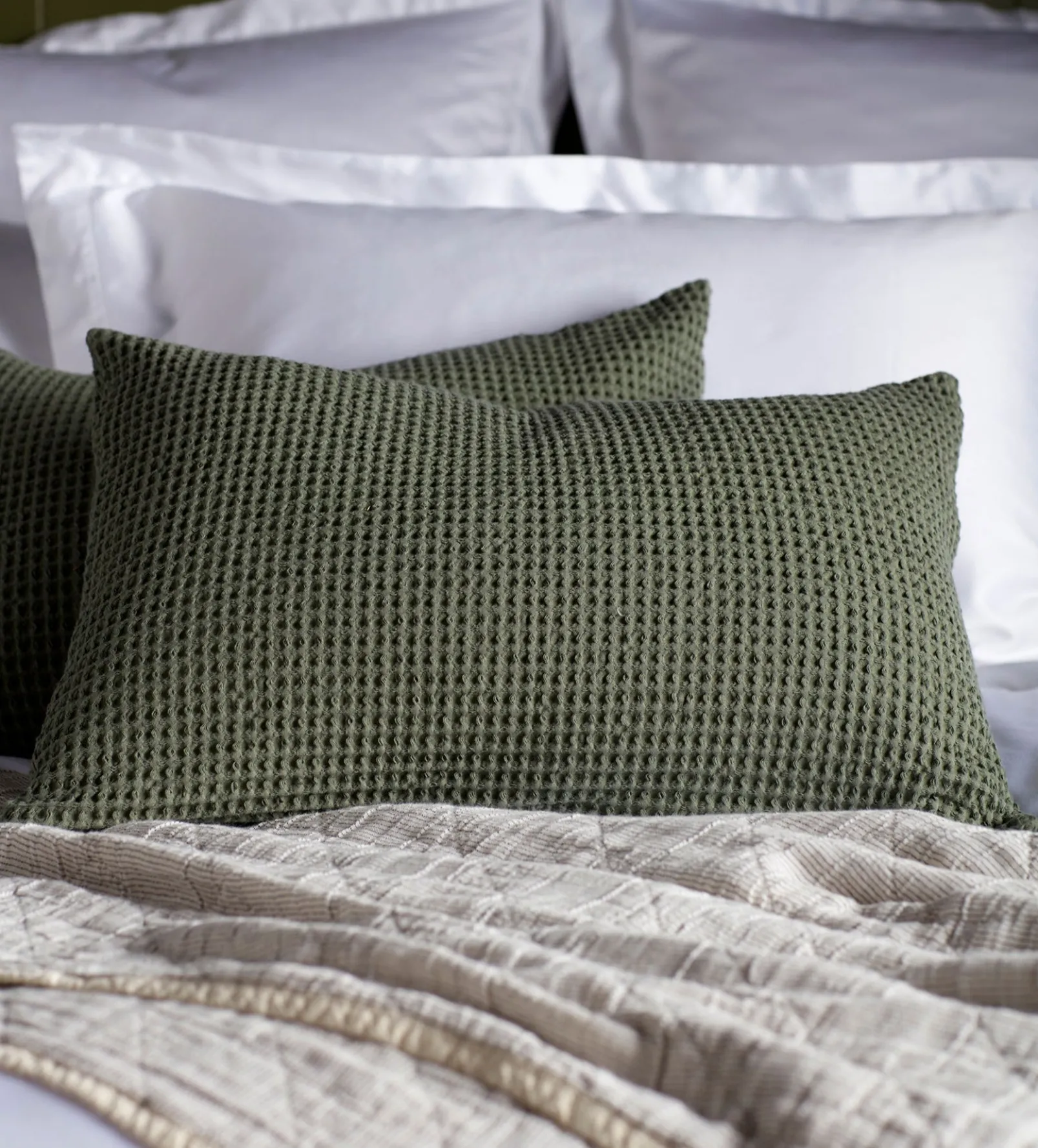 Olive Green Big Waffle 100% Cotton Cushion Cover