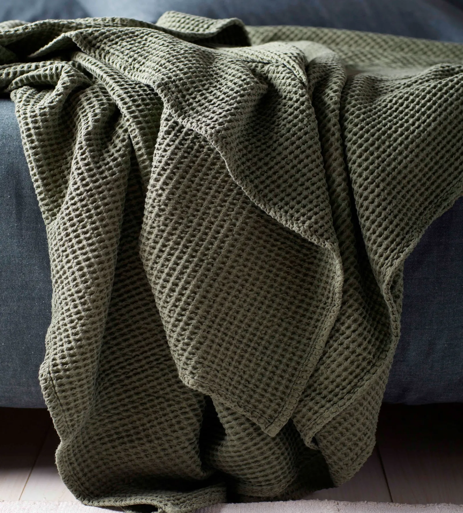 Olive Green Big Waffle 100% Cotton Throw