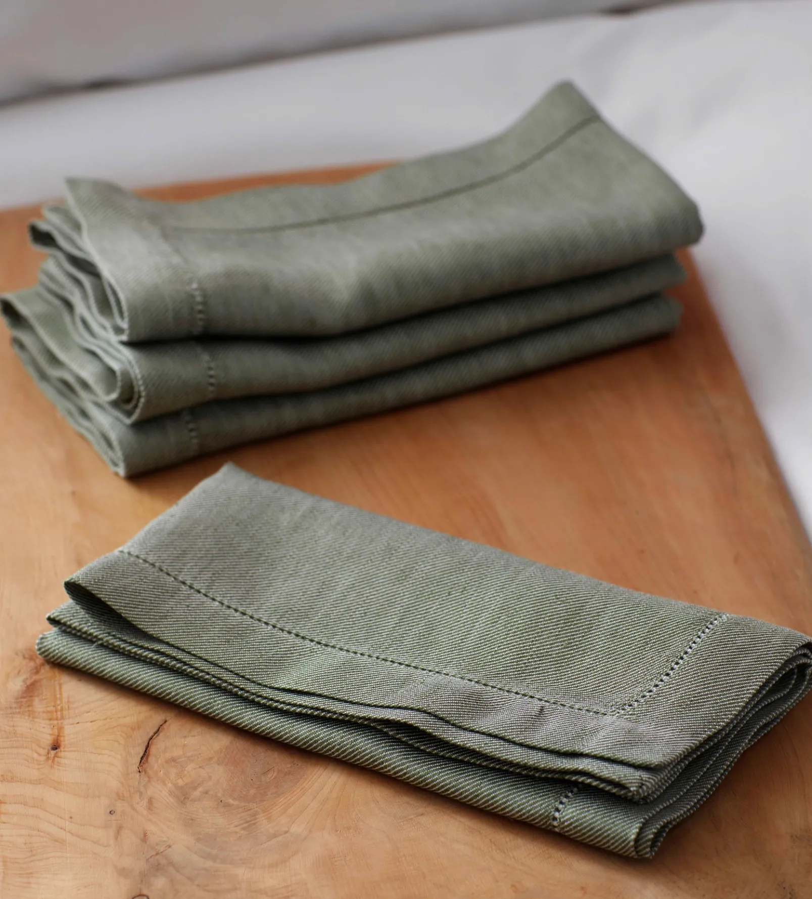 Olive Green Cotton Linen Napkins - Set of 4