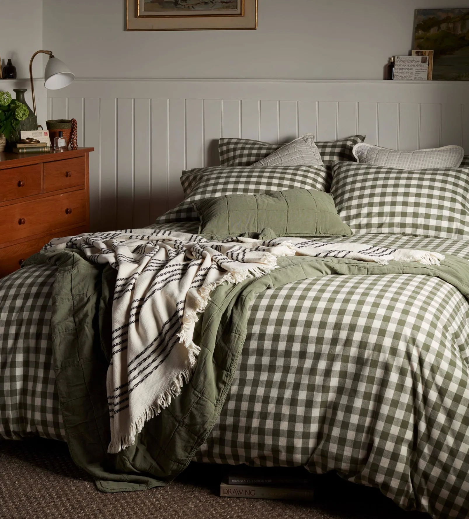Olive Green Gilbert Gingham Brushed 100% Organic Cotton Duvet Cover