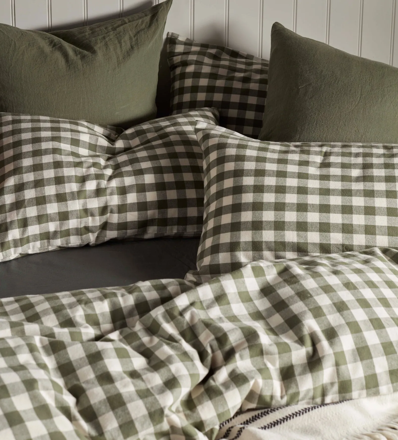 Olive Green Gilbert Gingham Brushed 100% Organic Cotton Duvet Cover