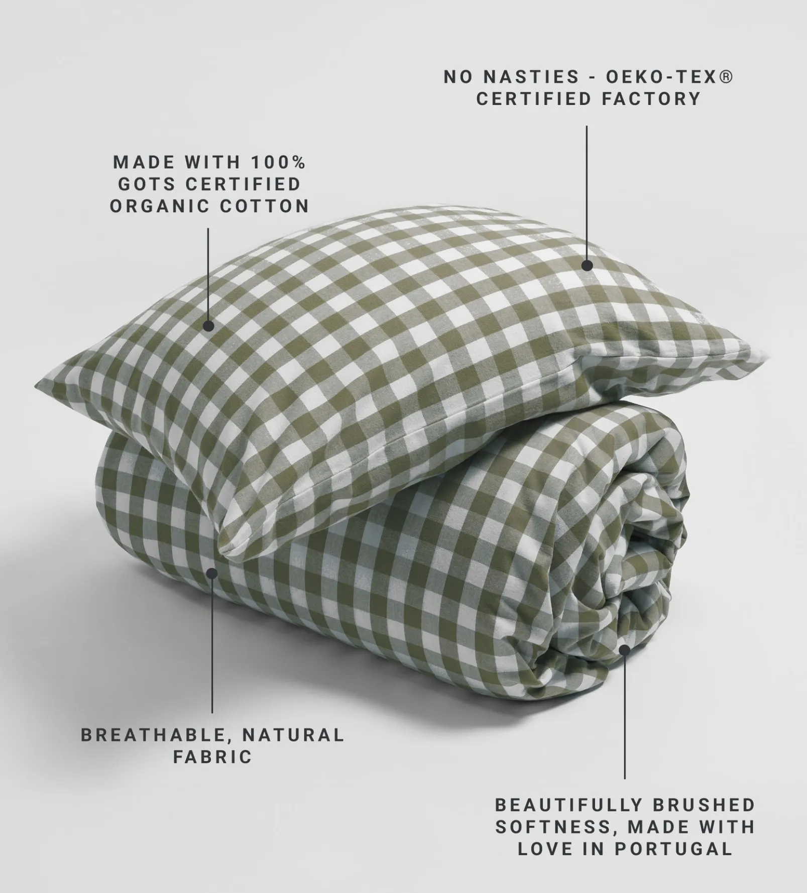 Olive Green Gilbert Gingham Brushed 100% Organic Cotton Duvet Cover