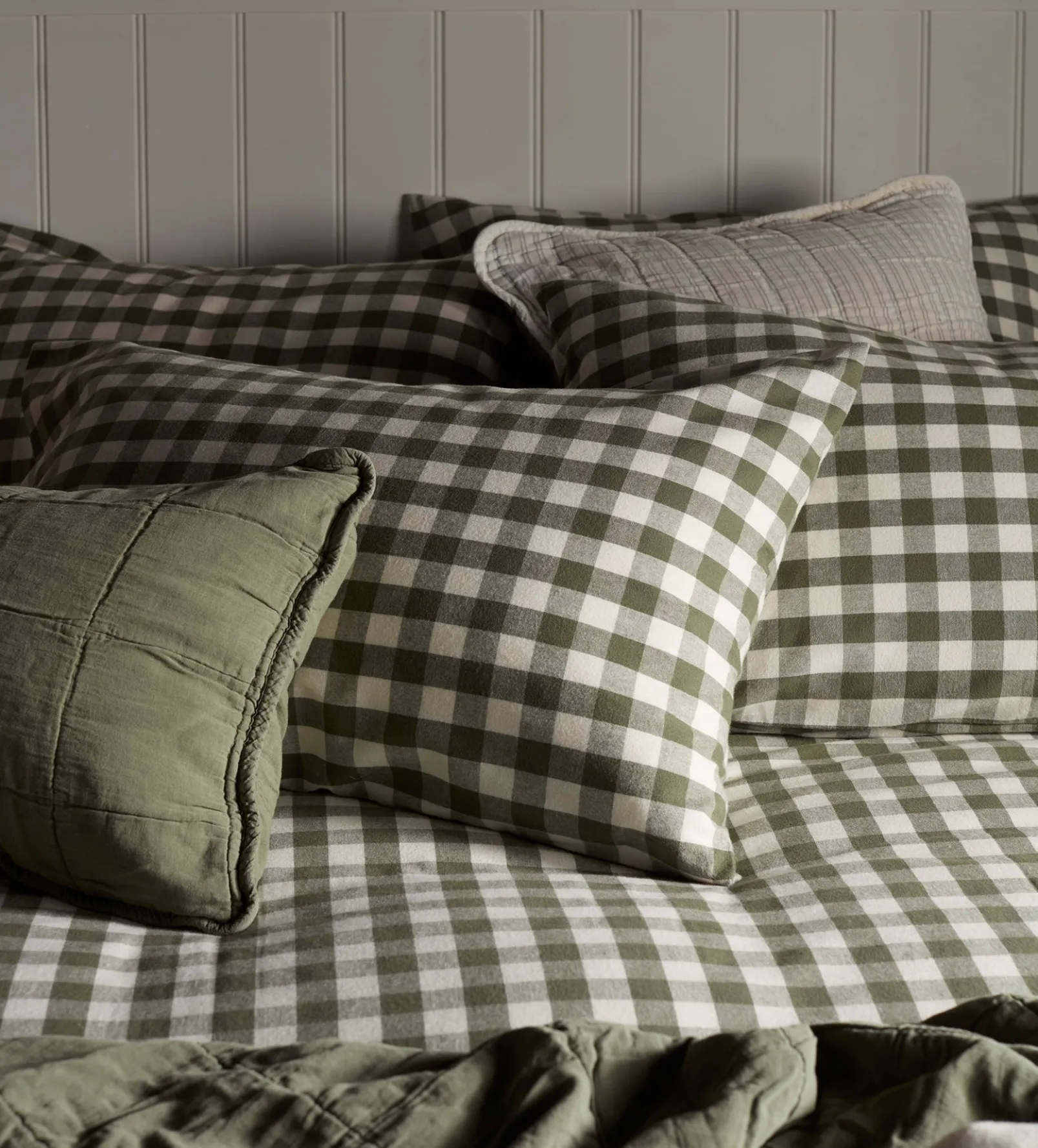 Olive Green Gilbert Gingham Brushed 100% Organic Cotton Pillowcase