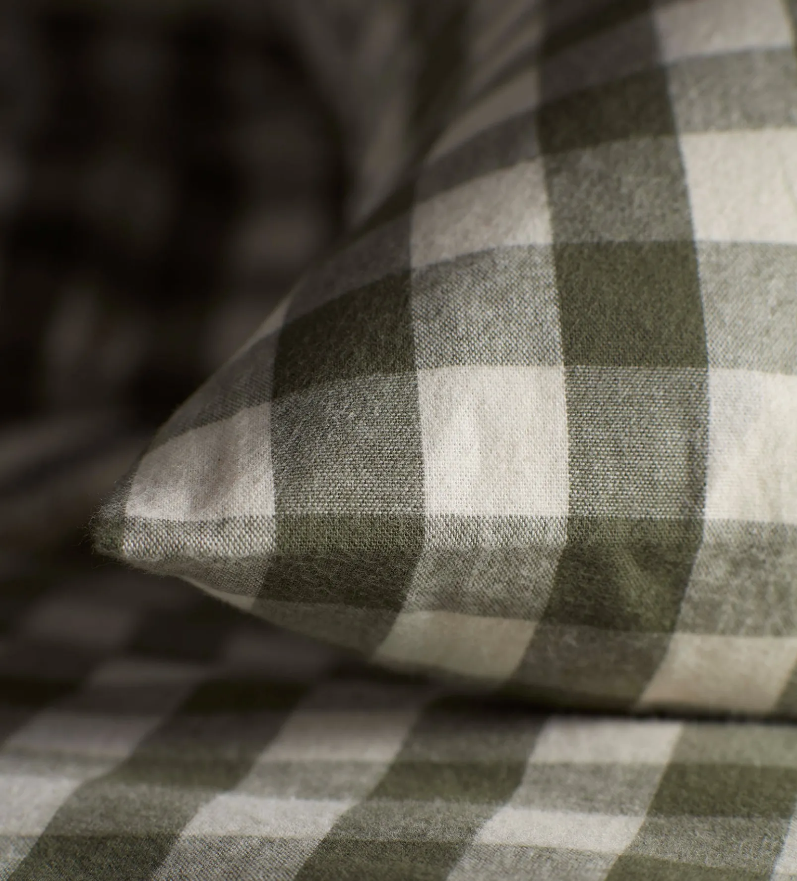 Olive Green Gilbert Gingham Brushed 100% Organic Cotton Pillowcase