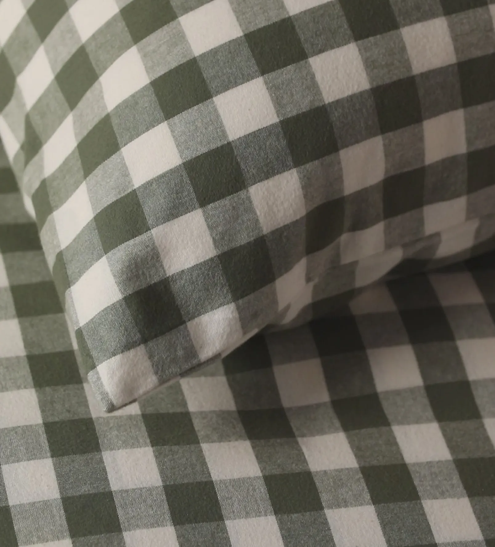 Olive Green Gilbert Gingham Brushed 100% Organic Cotton Pillowcase
