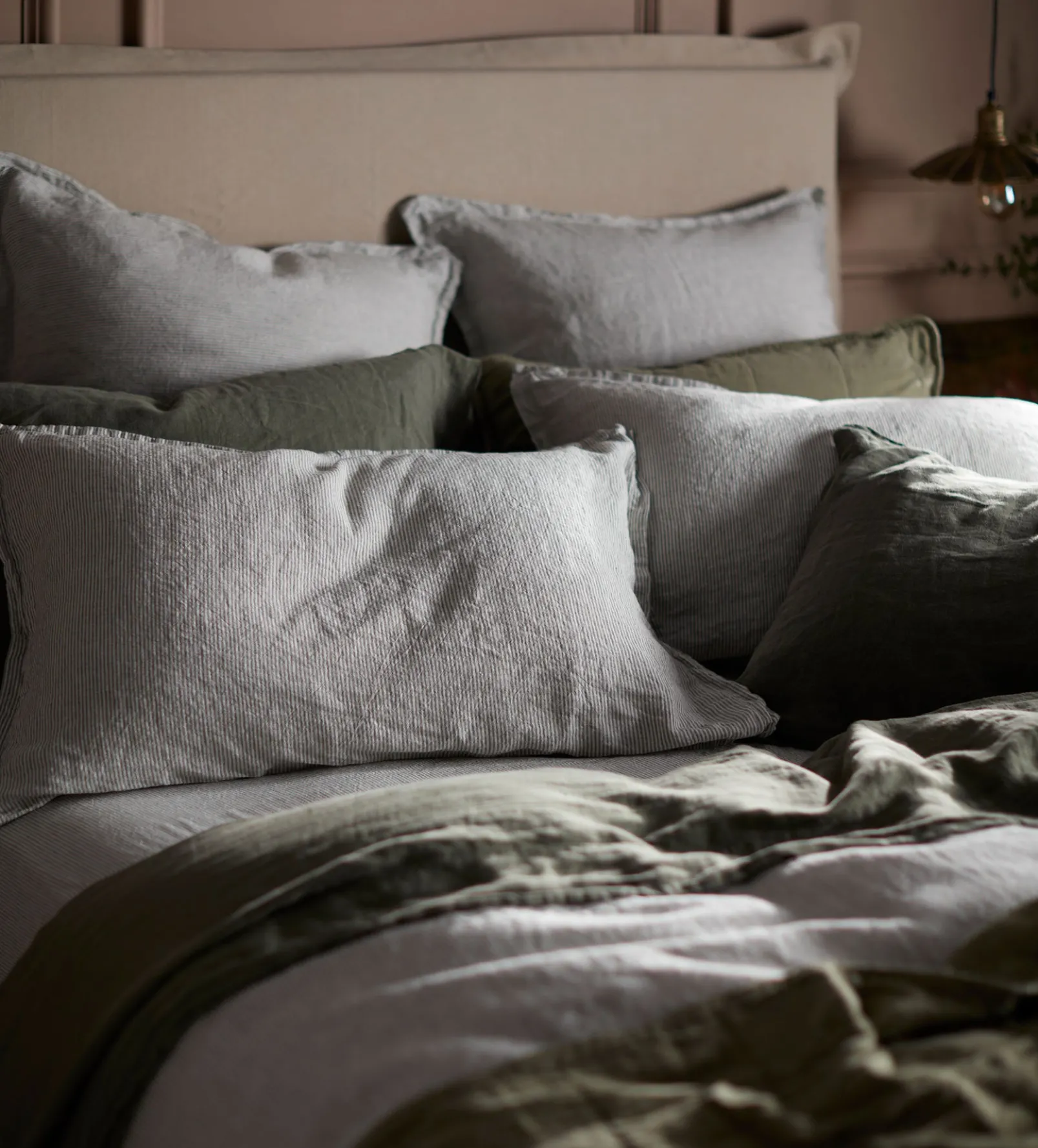 Olive Green Sid Stripe 100% Linen Oxford Pillowcase