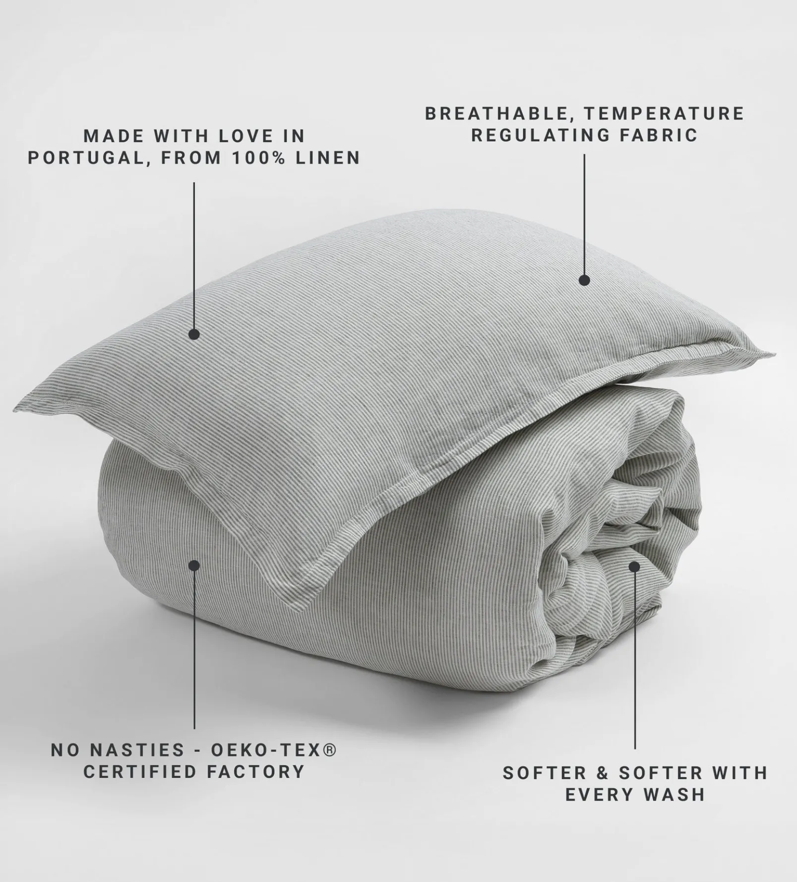 Olive Green Sid Stripe 100% Linen Oxford Pillowcase