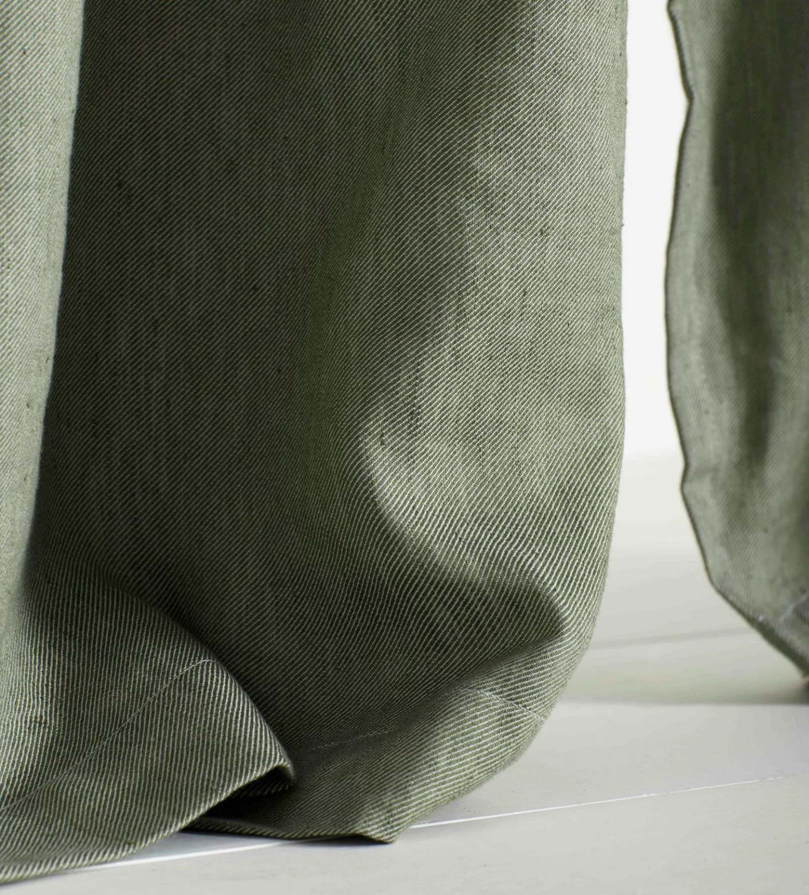 Olive Green Twill Cotton Linen Blackout Pencil Pleat Curtains (Pair)