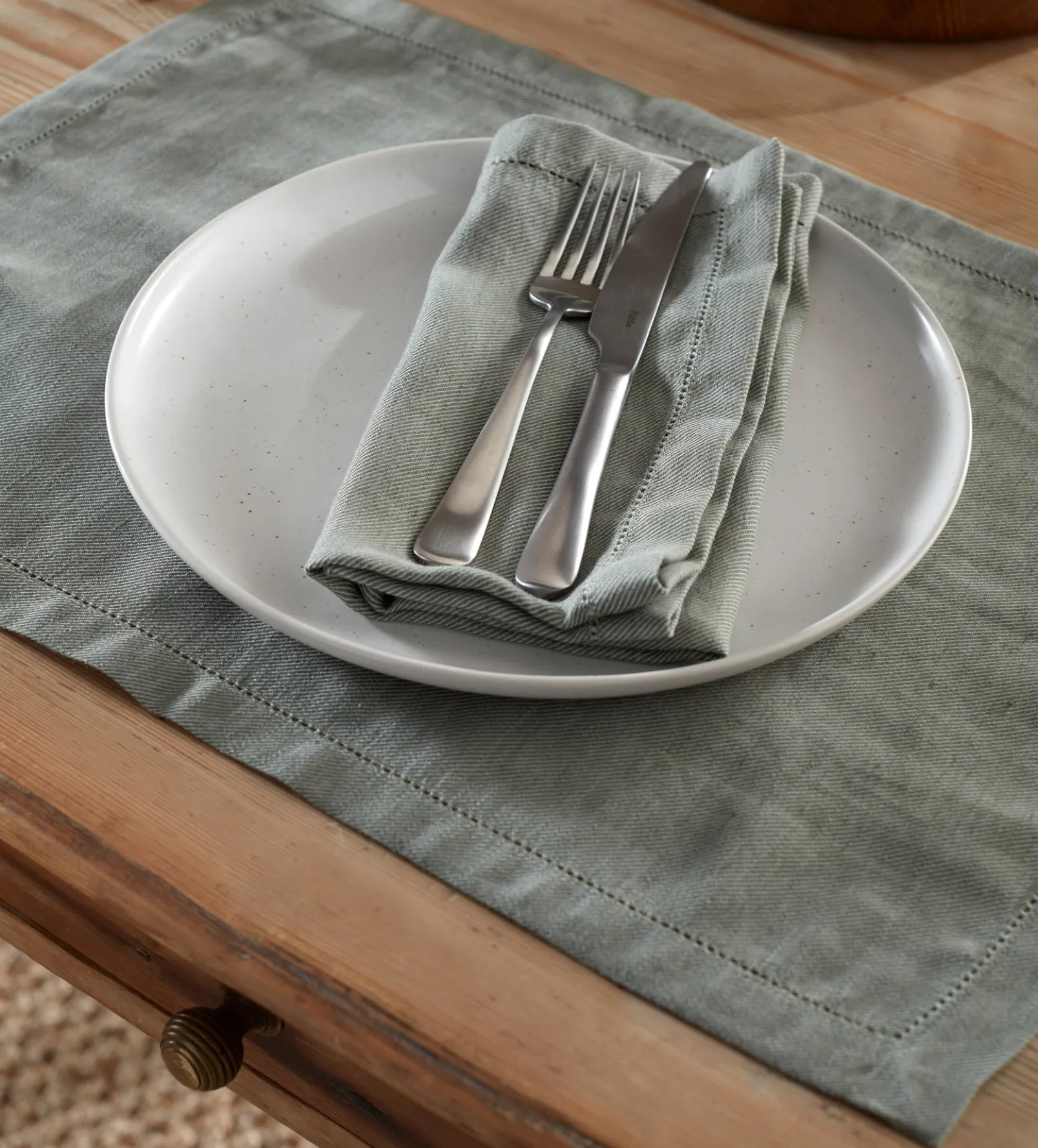 Olive Green Twill Cotton Linen Placemats - Set of 2