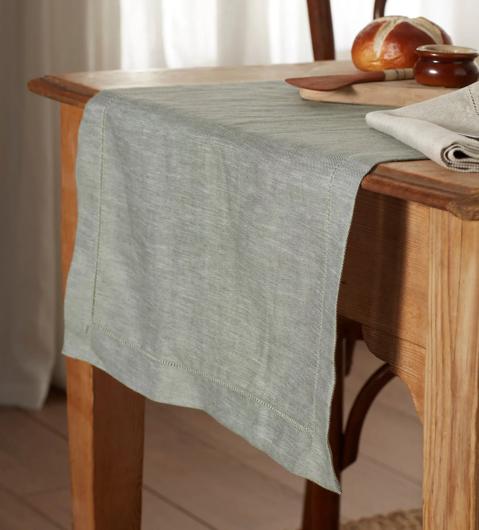 Olive Green Twill Cotton Linen Table Runner