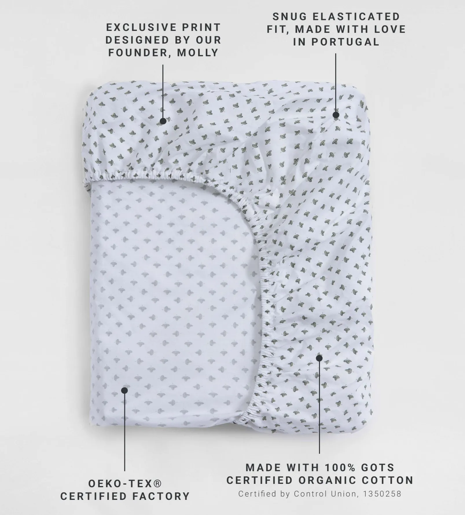 Olive Little Leaf 100% Organic Cotton Fitted Sheet