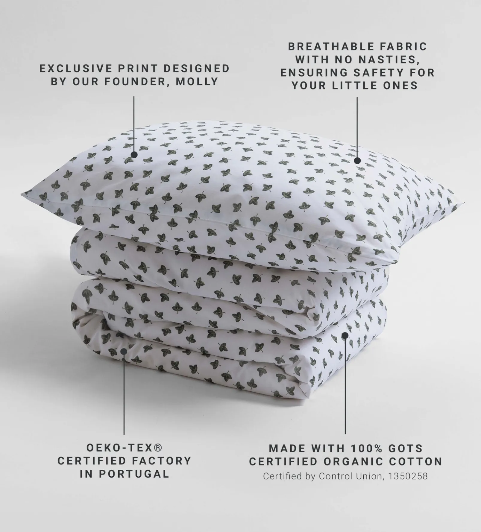 Olive Little Leaf 100% Organic Cotton Duvet Cover Set