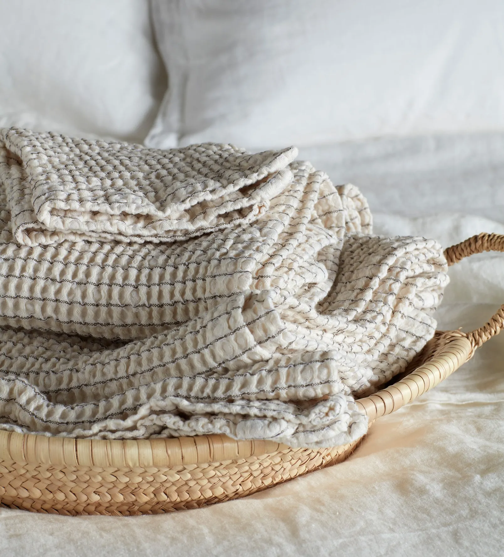 Olive Stripe Waffle 100% Cotton Towels
