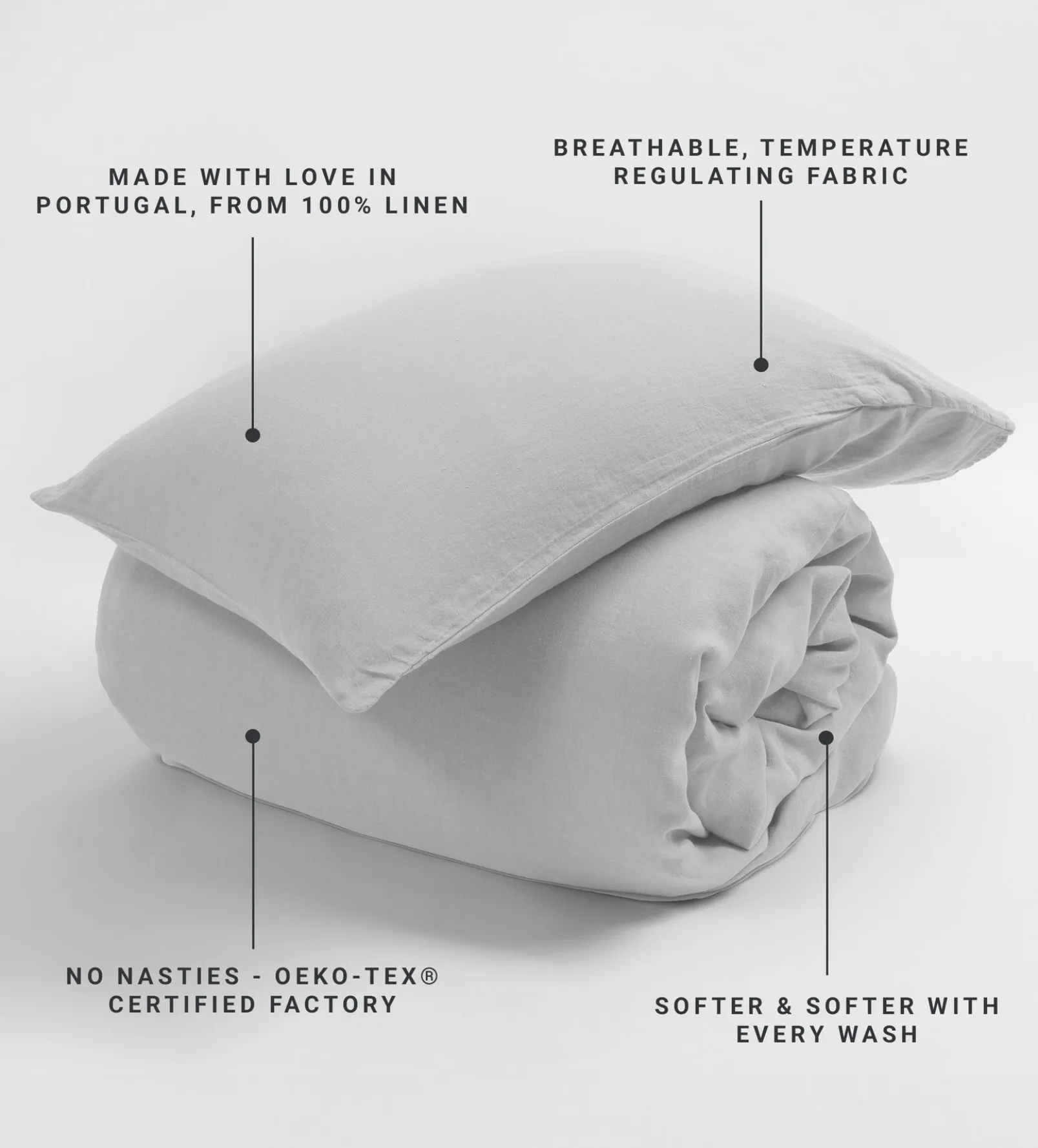 Pebble Grey 100% Linen Housewife Pillowcase