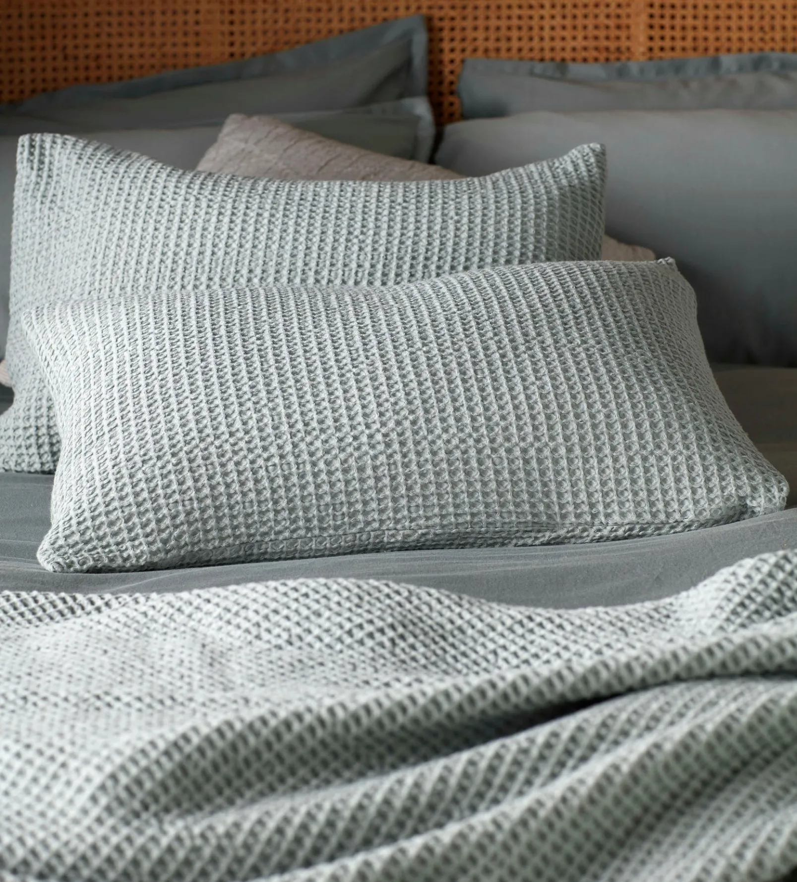 Sage Big Waffle 100% Cotton Cushion Cover