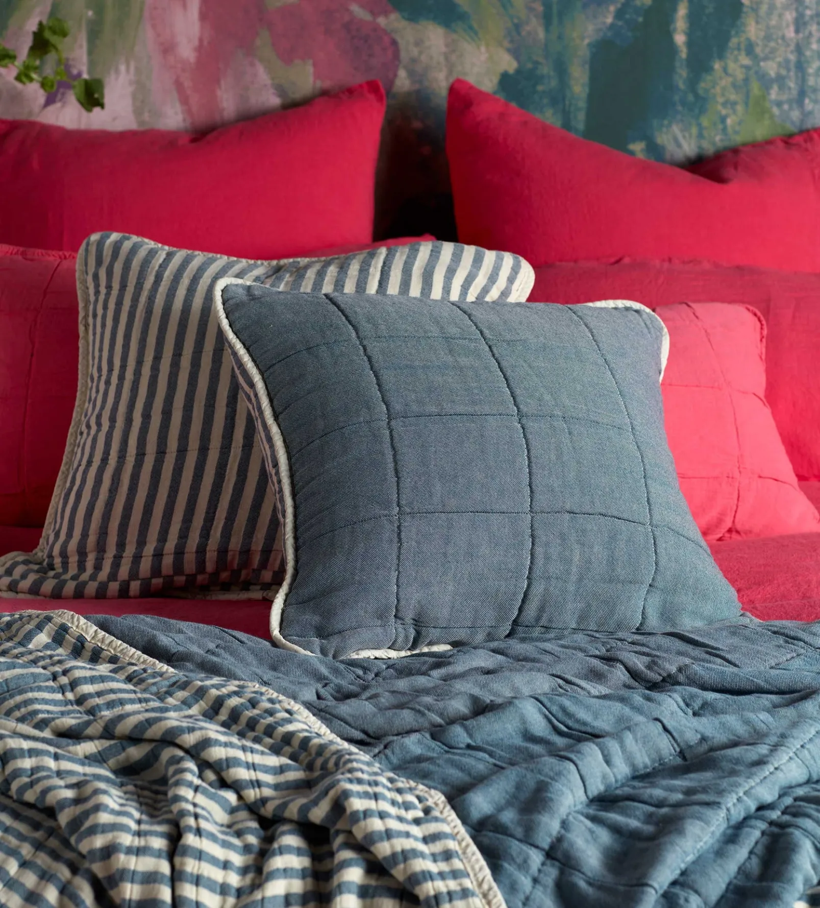 Teal Sam Stripe 100% Cotton Quilted Throw