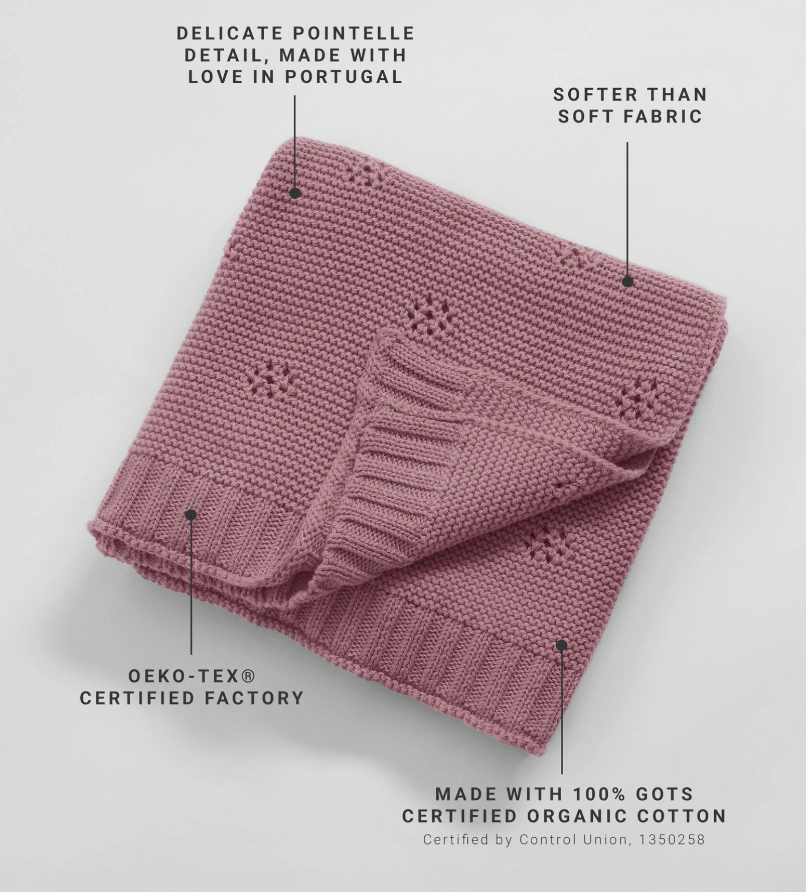 Vintage Rose Bailey 100% Organic Cotton Knitted Baby Blanket