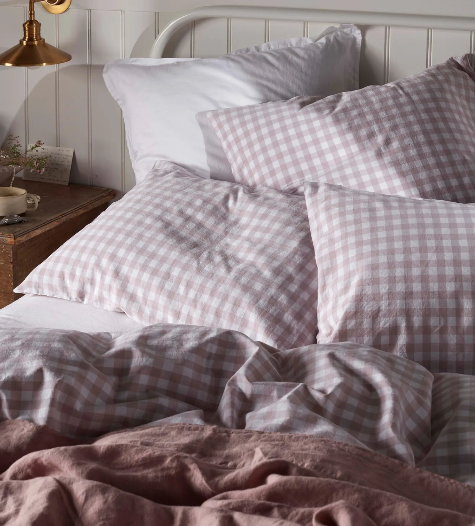 Vintage Rose Harriet Gingham 100% Organic Cotton Pillowcase