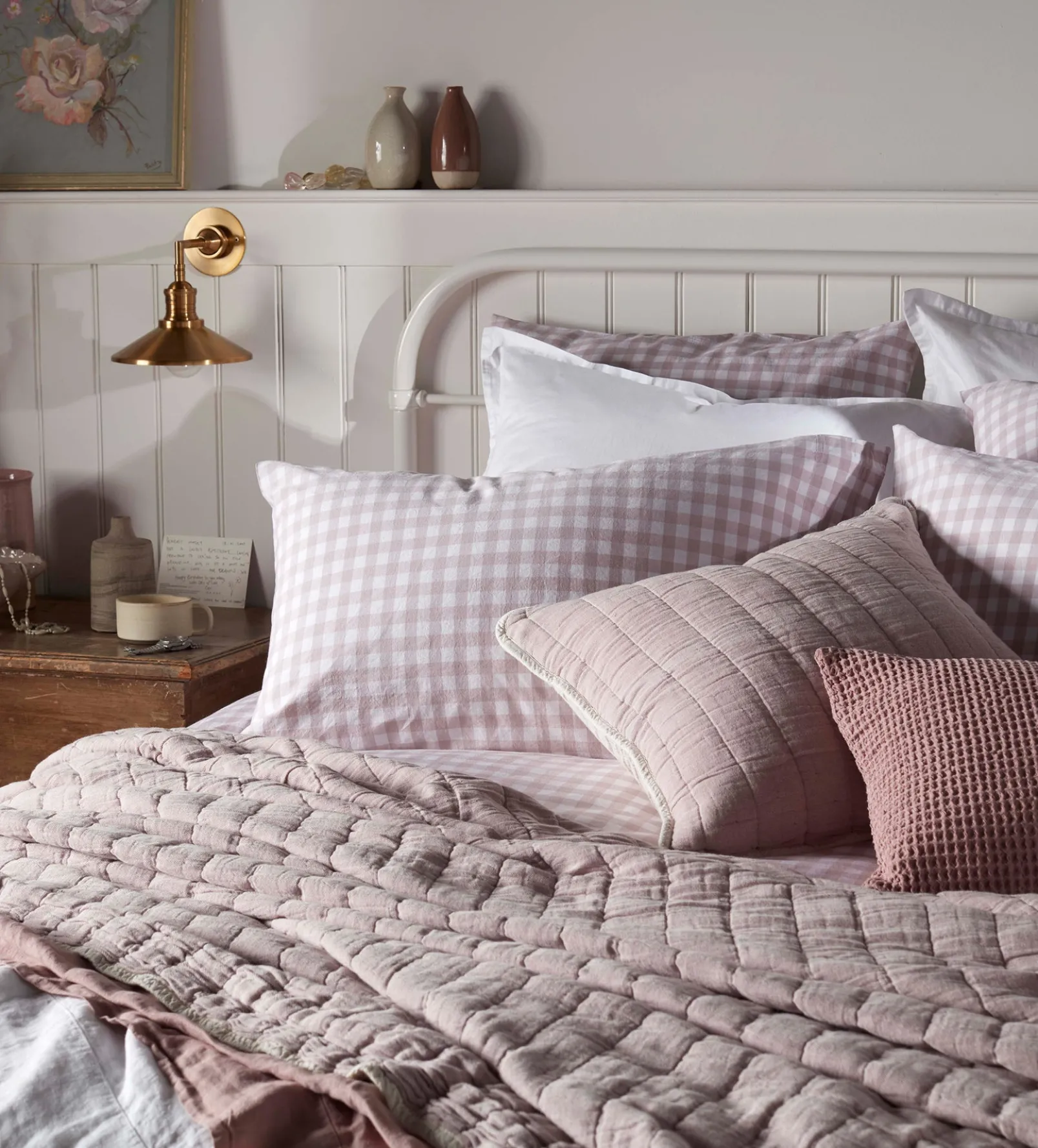 Vintage Rose Harriet Gingham 100% Organic Cotton Pillowcase