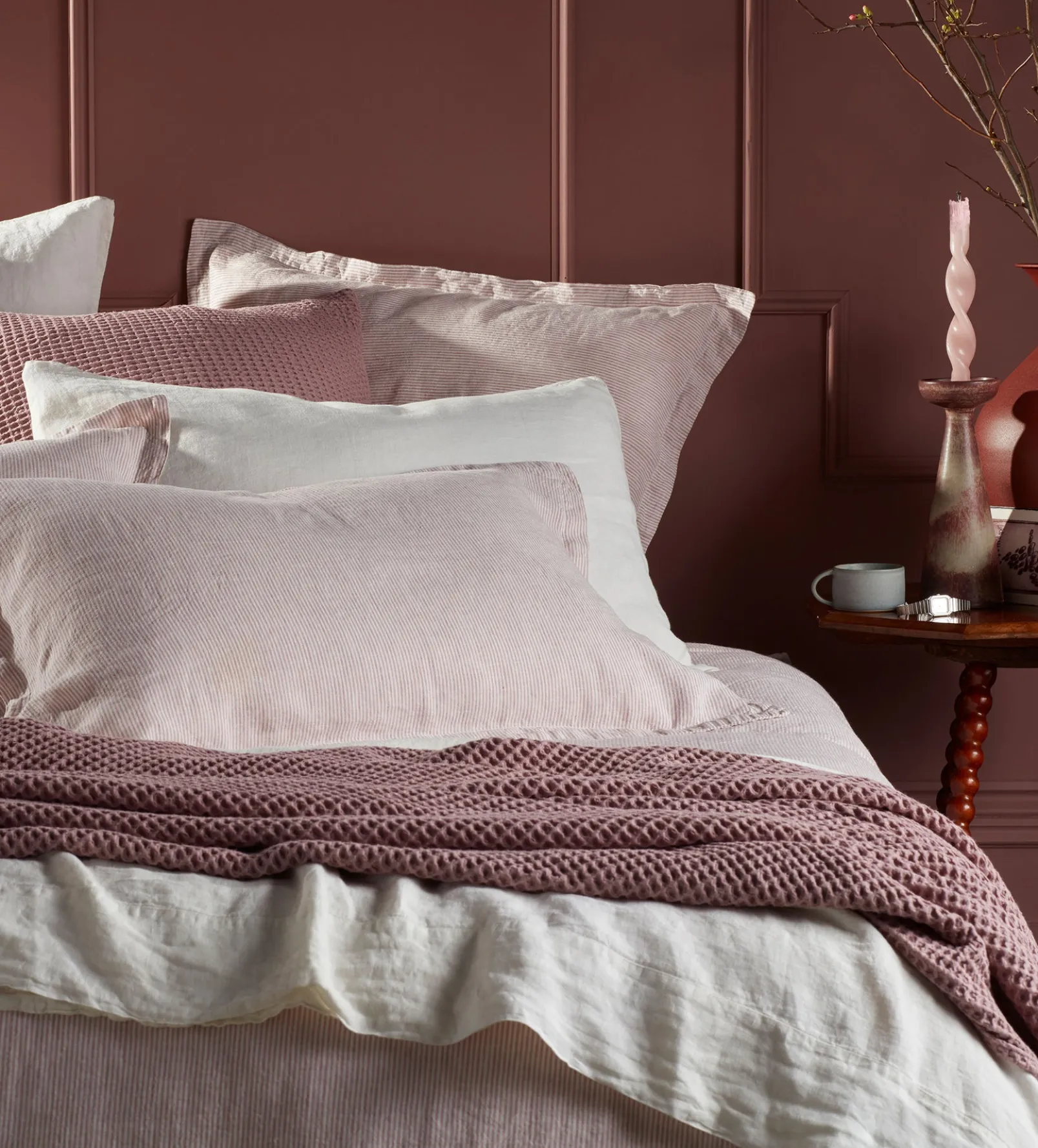 Vintage Rose Sid Stripe 100% Linen Oxford Pillowcase