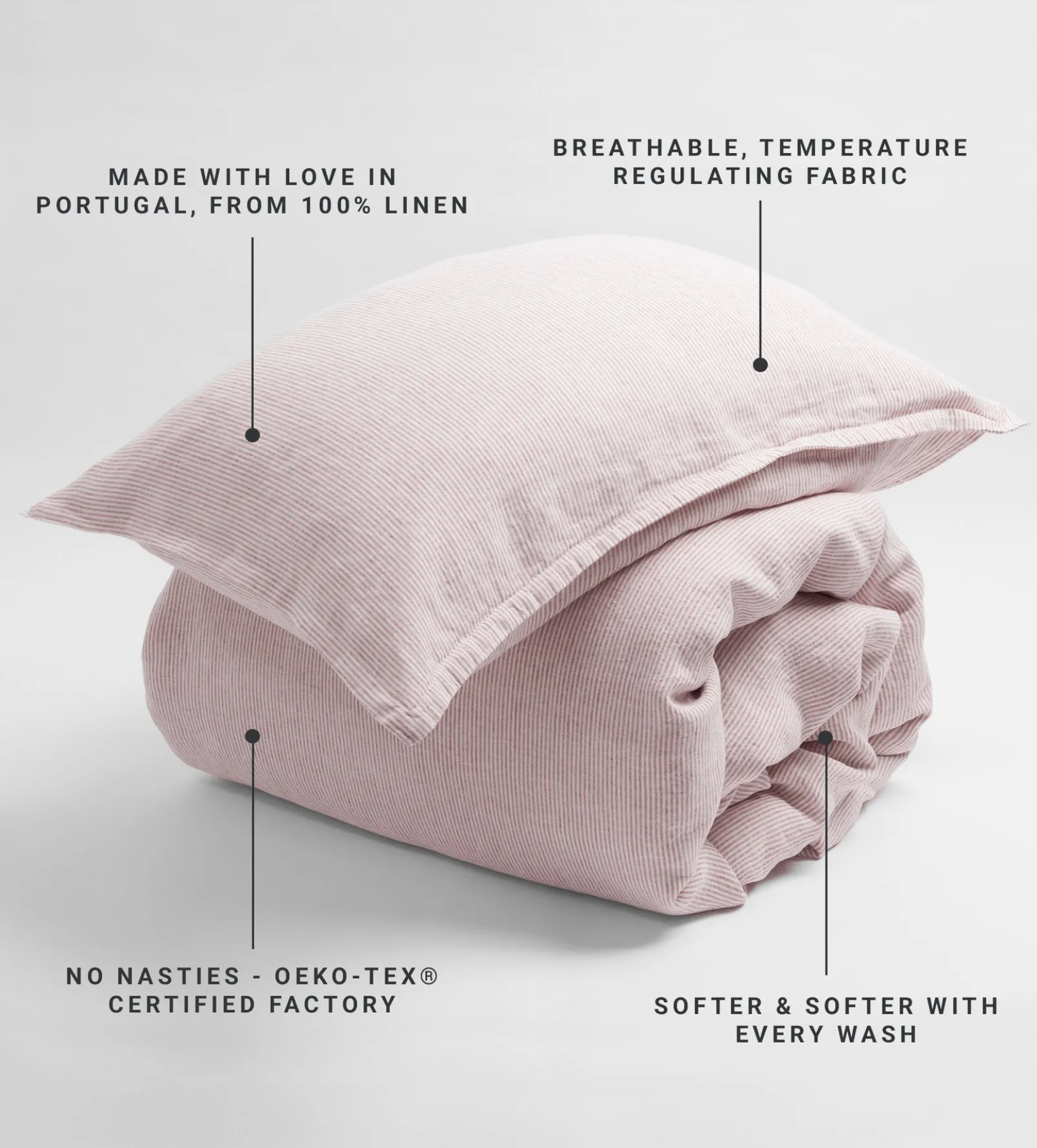 Vintage Rose Sid Stripe 100% Linen Oxford Pillowcase