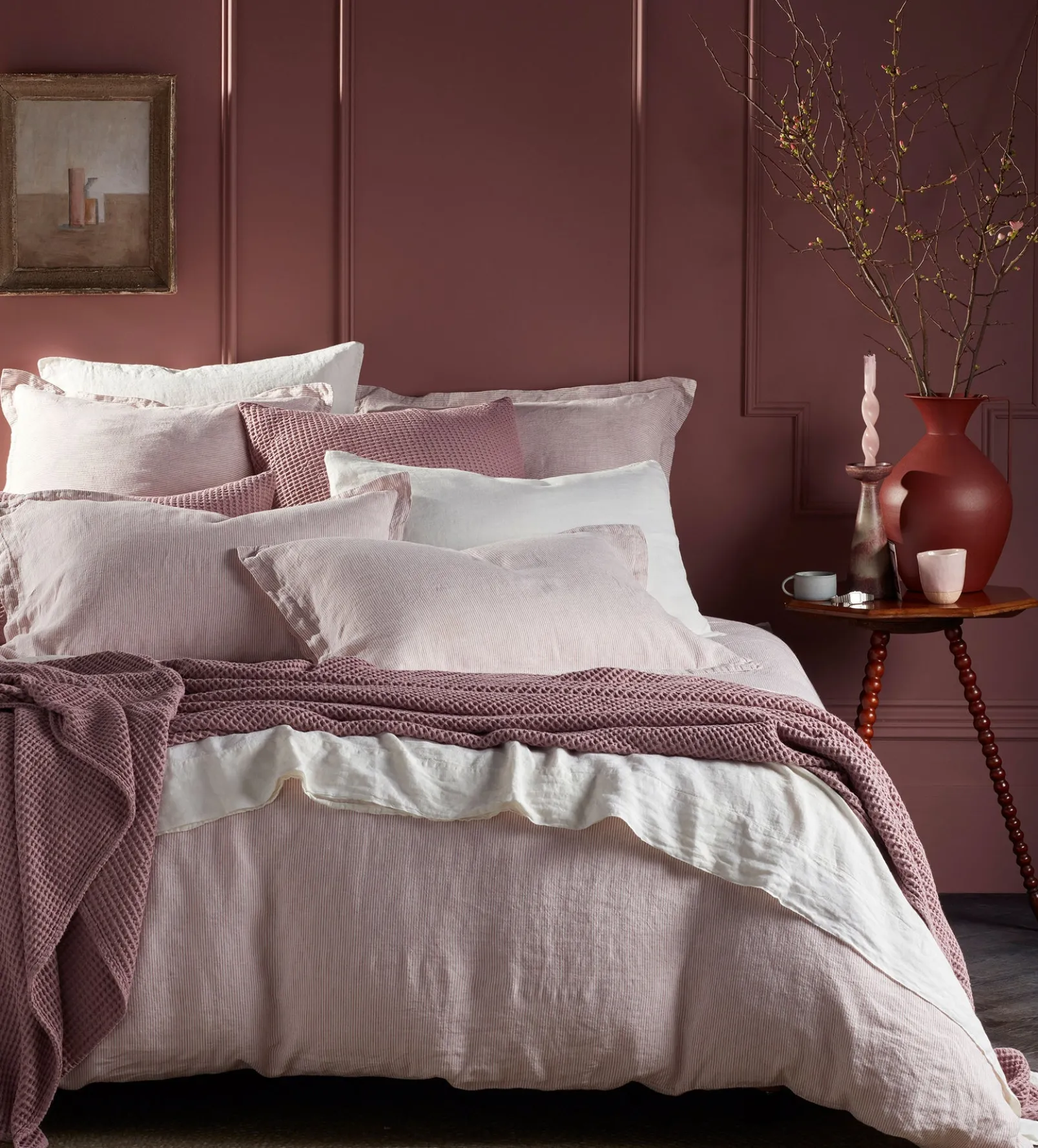 Vintage Rose Sid Stripe 100% Linen Duvet Cover