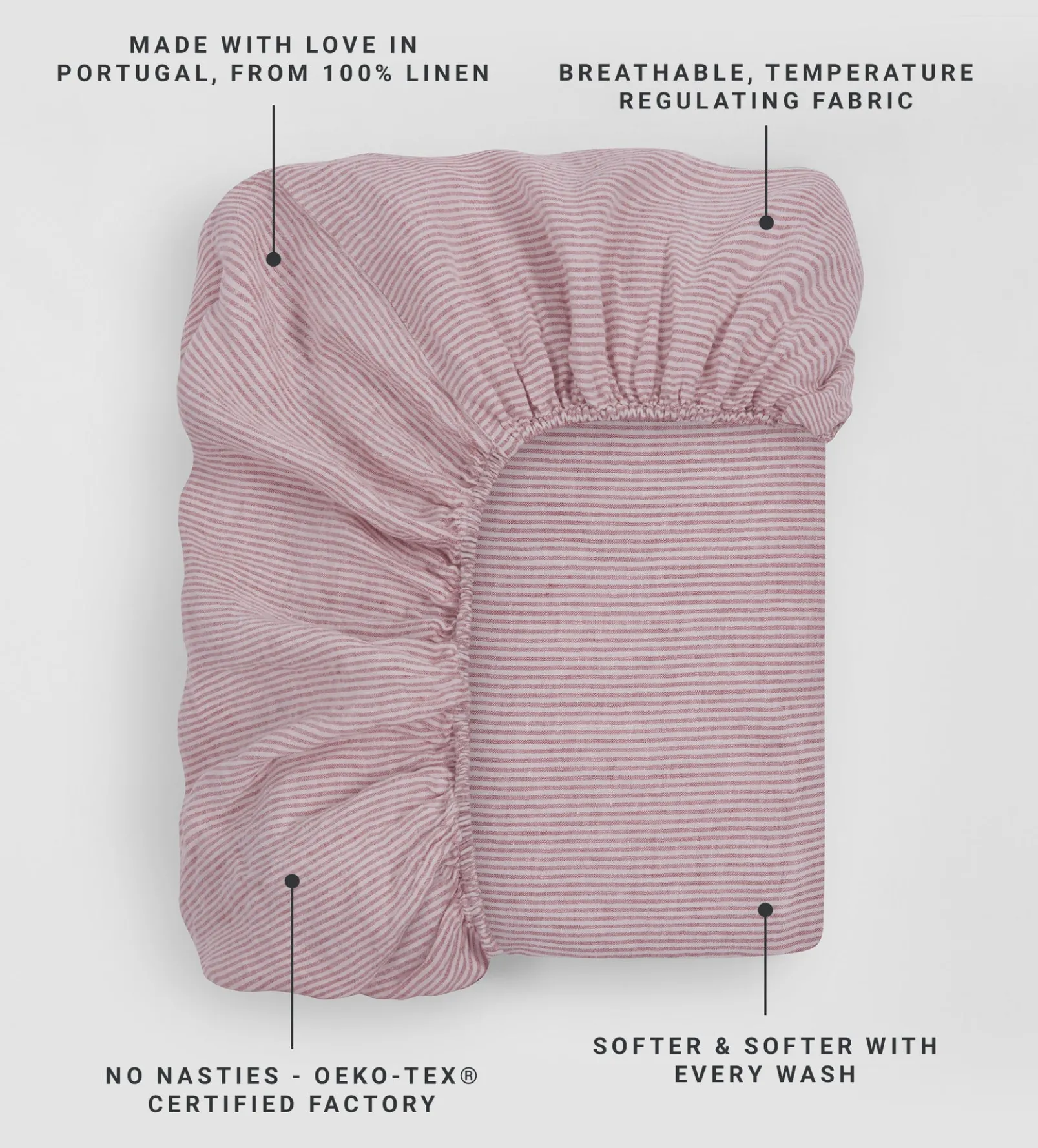 Vintage Rose Sid Stripe 100% Linen Fitted Sheet