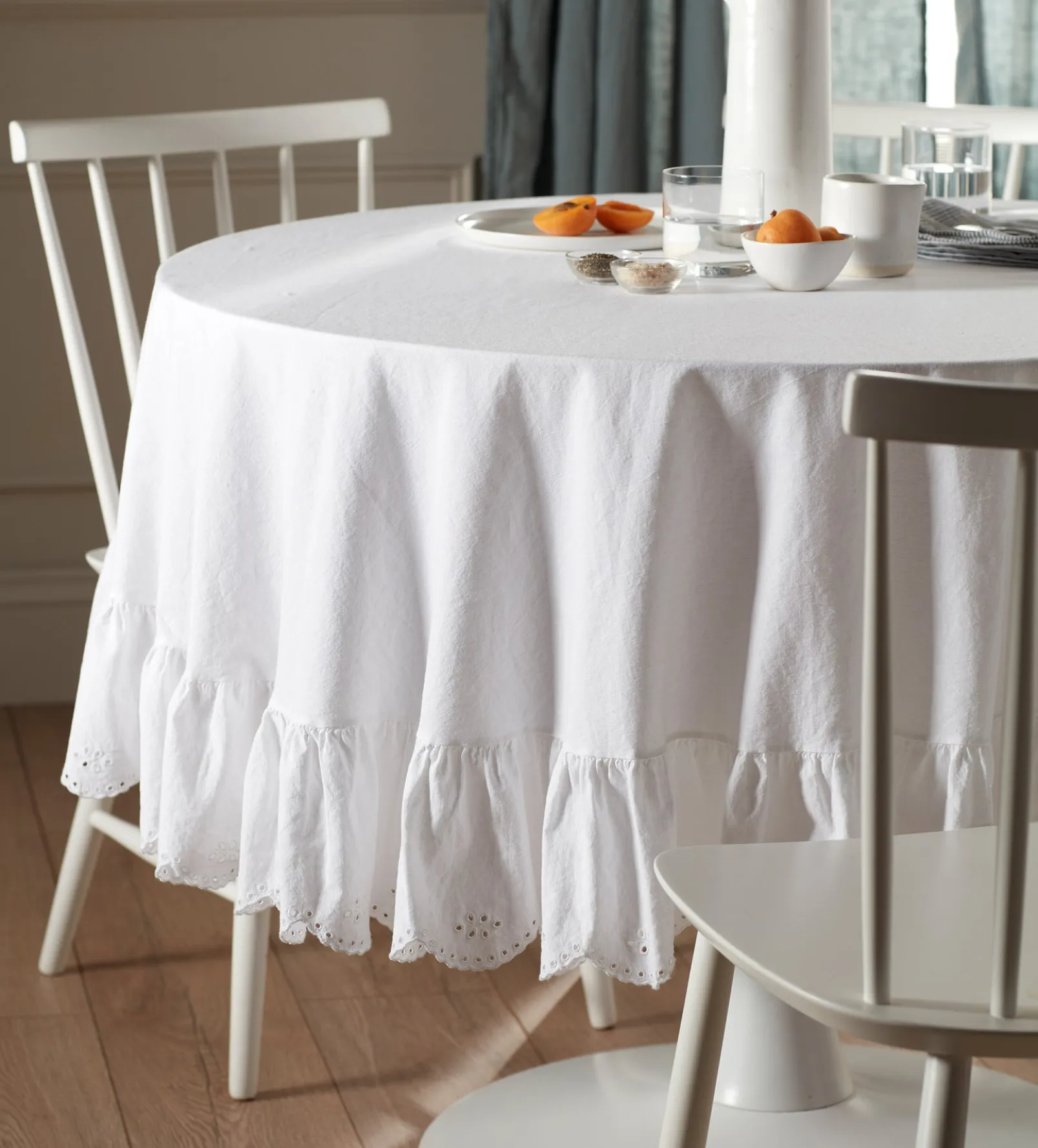 White Bonnie Broderie Cotton Linen Tablecloth