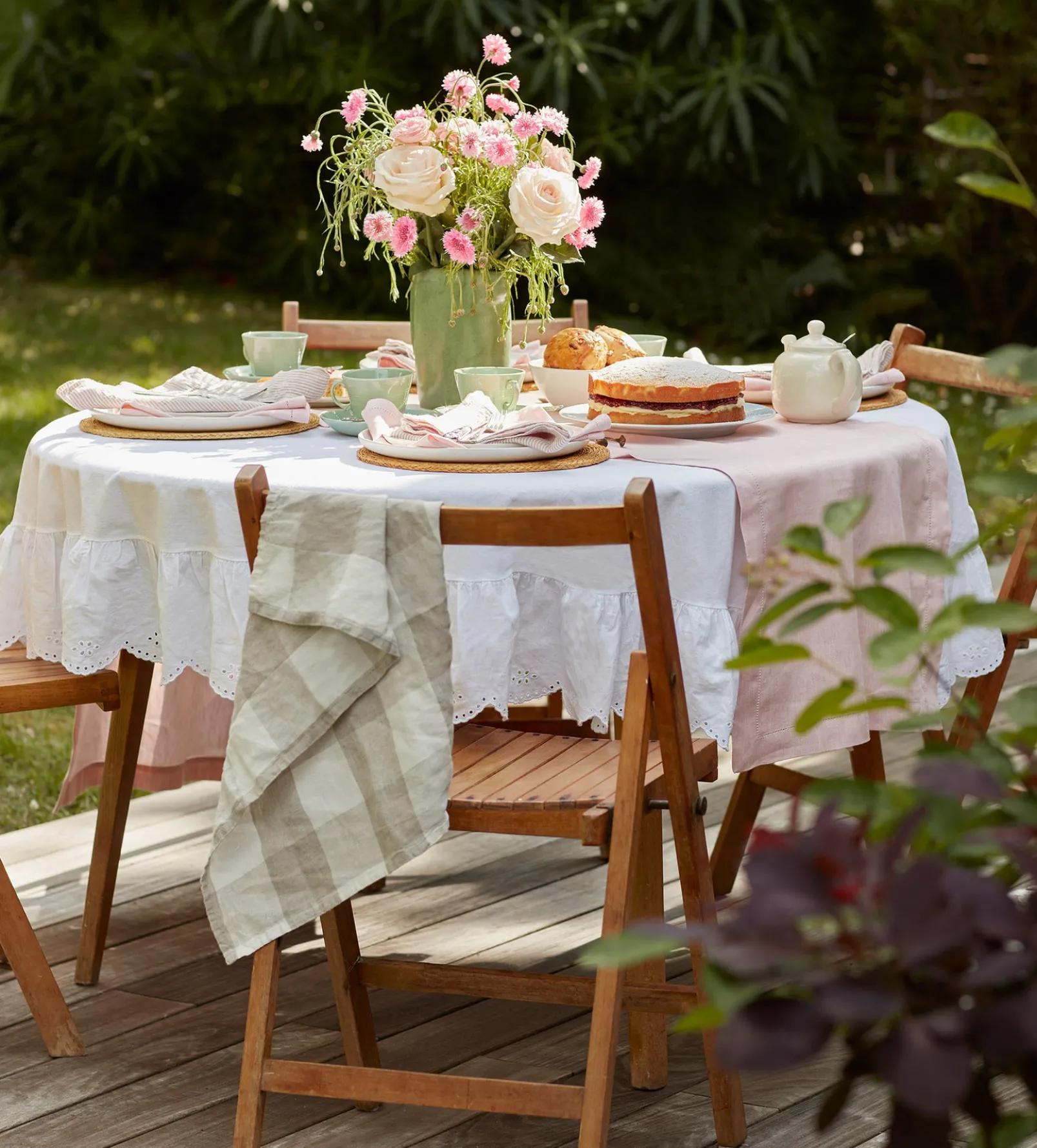 White Bonnie Broderie Cotton Linen Tablecloth