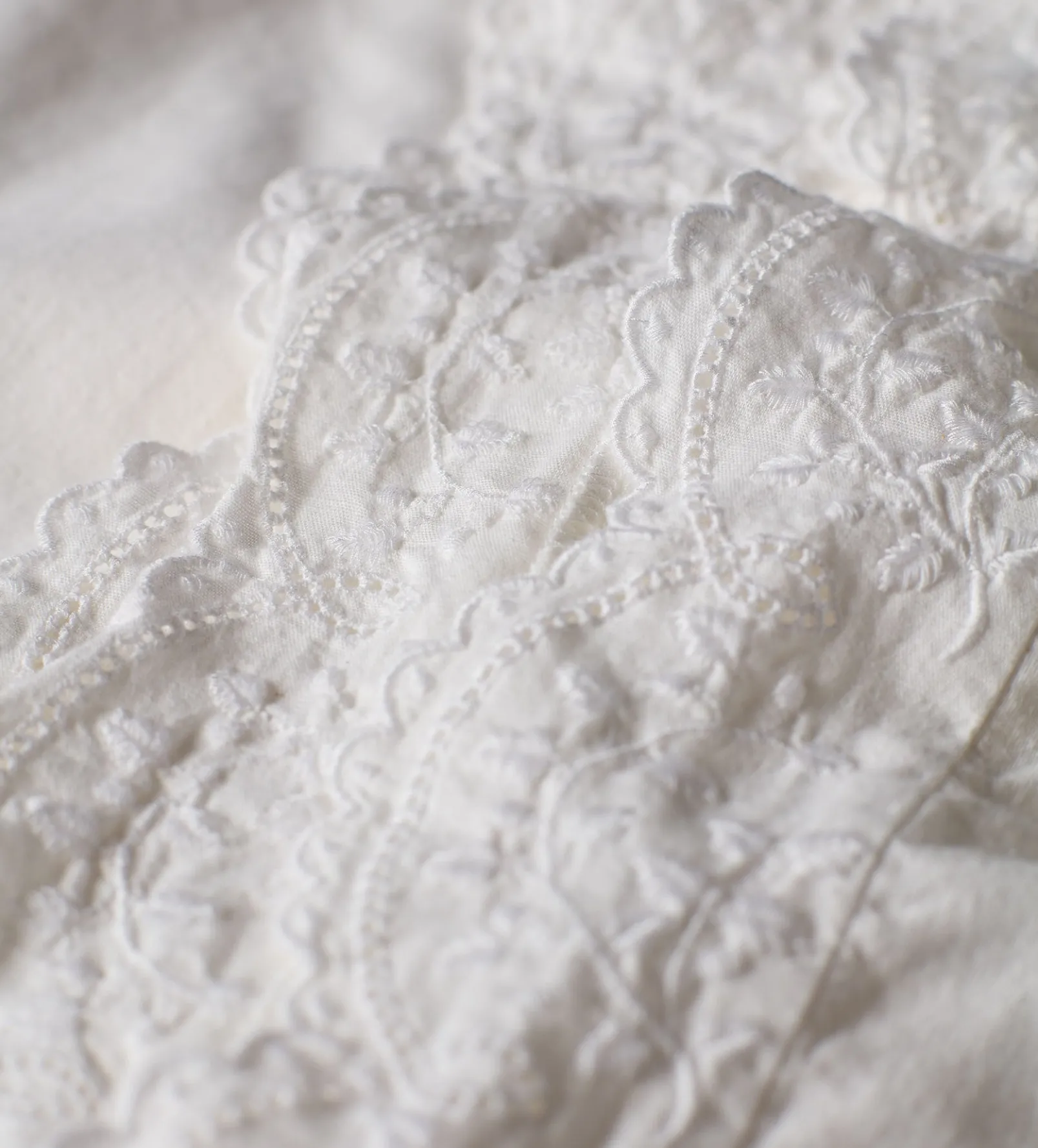 White Elsie Embroidered Cotton Linen Curtain (Single)