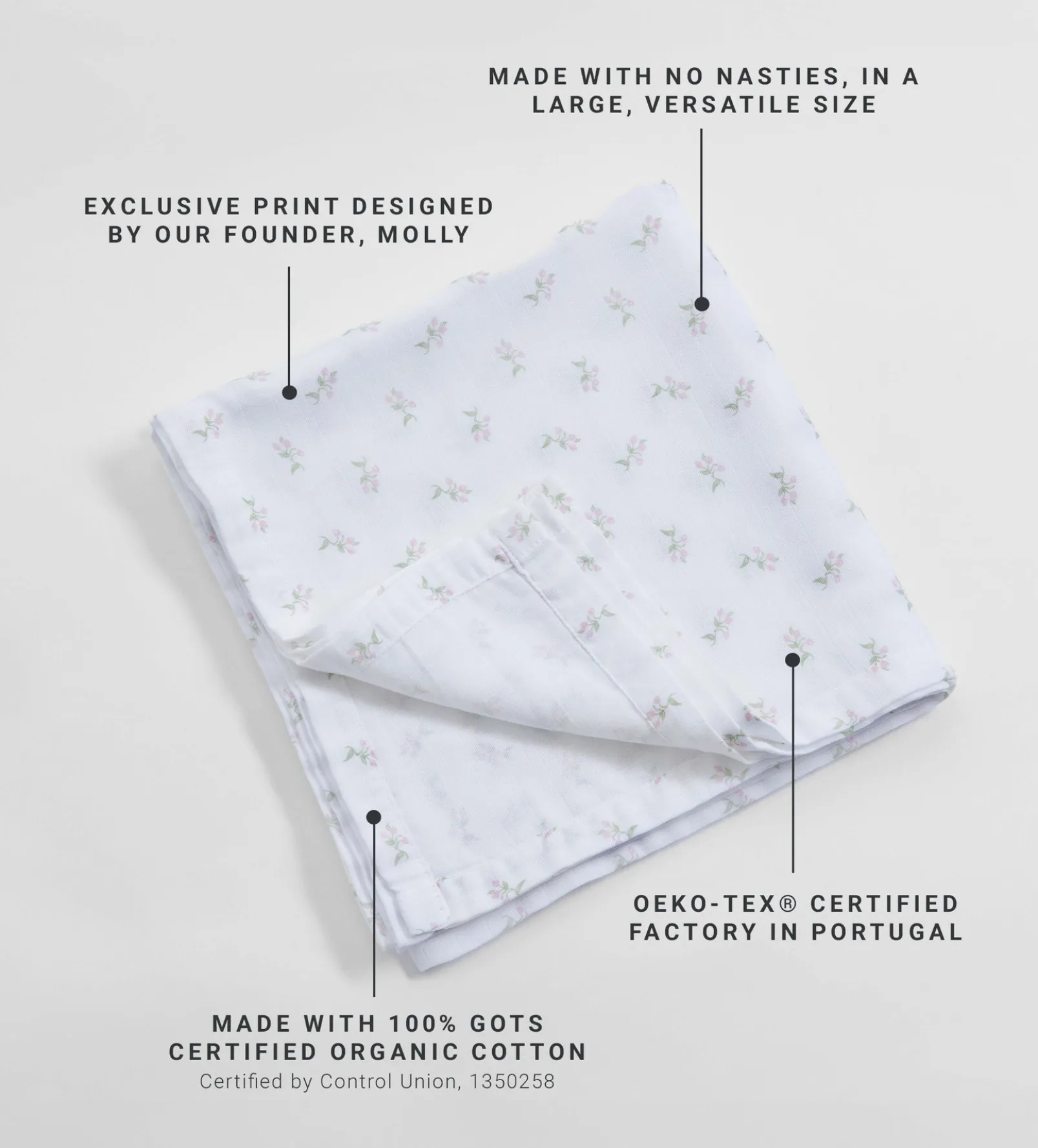 White Fleur 100% Organic Cotton Muslin Swaddle Blanket