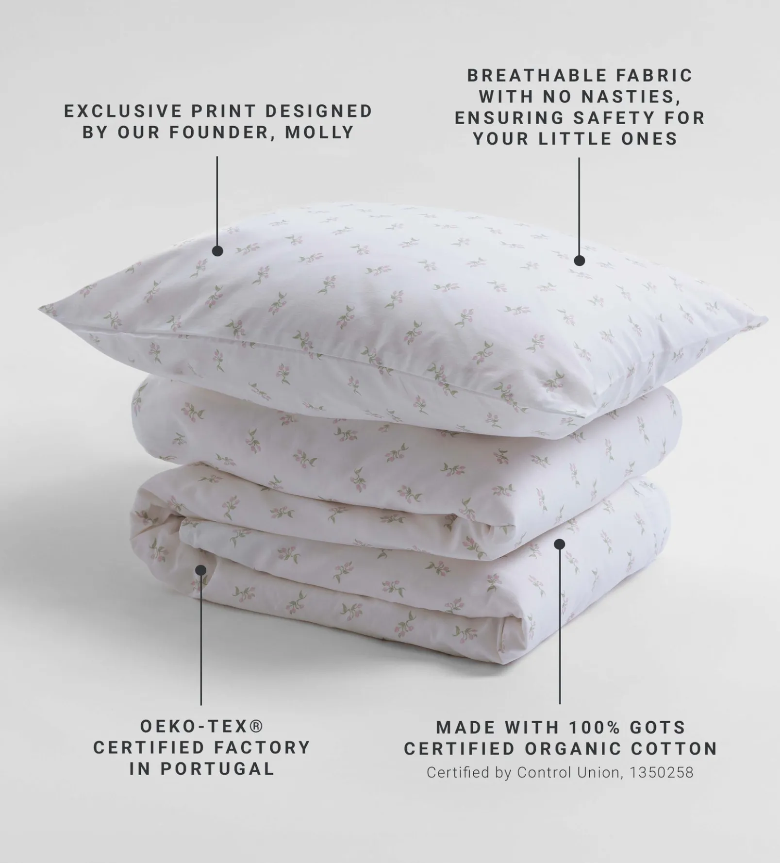 White Fleur Organic 100% Cotton Cot Bed Duvet Cover Set