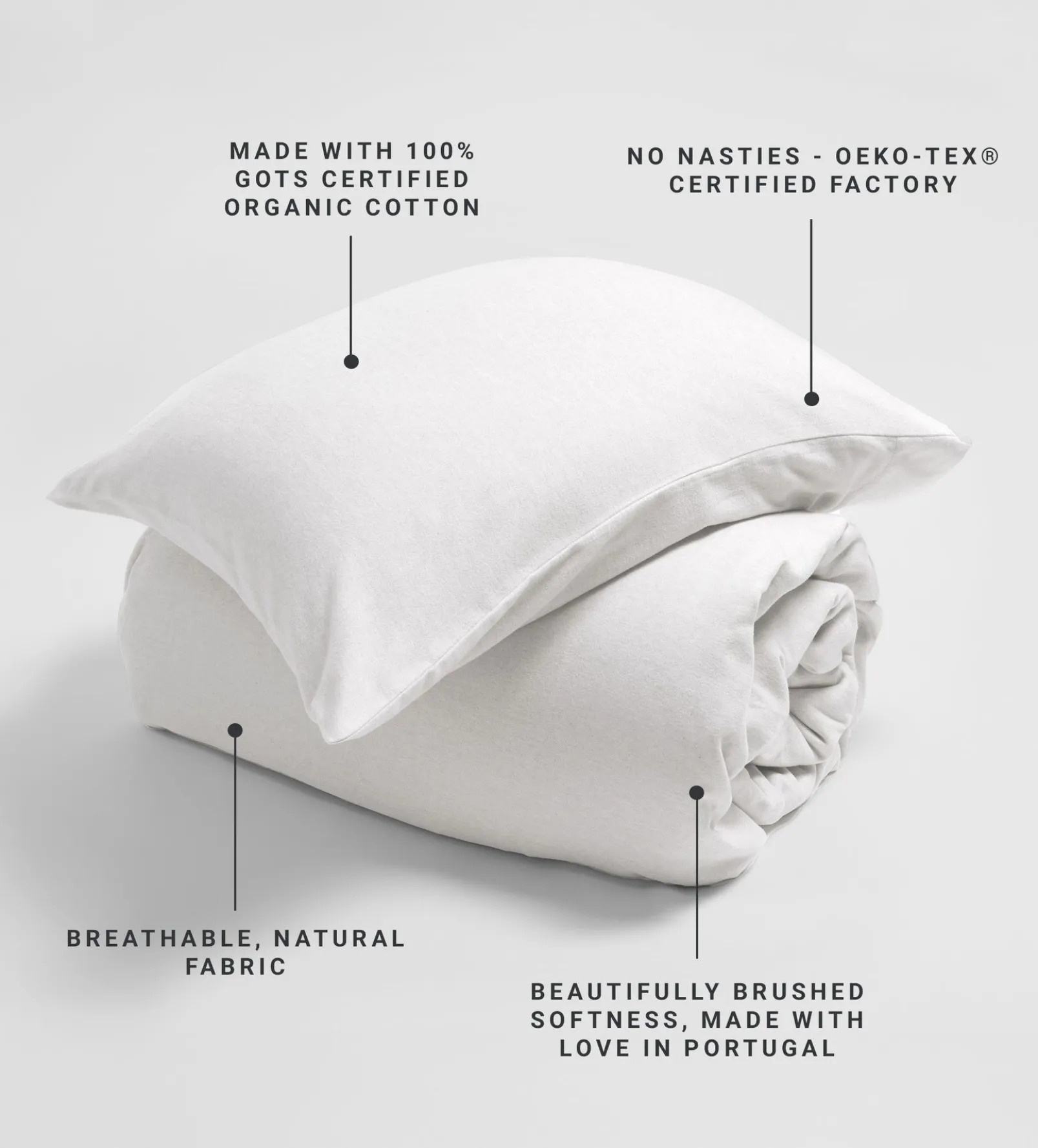 White Henry Brushed 100% Organic Cotton Pillowcase
